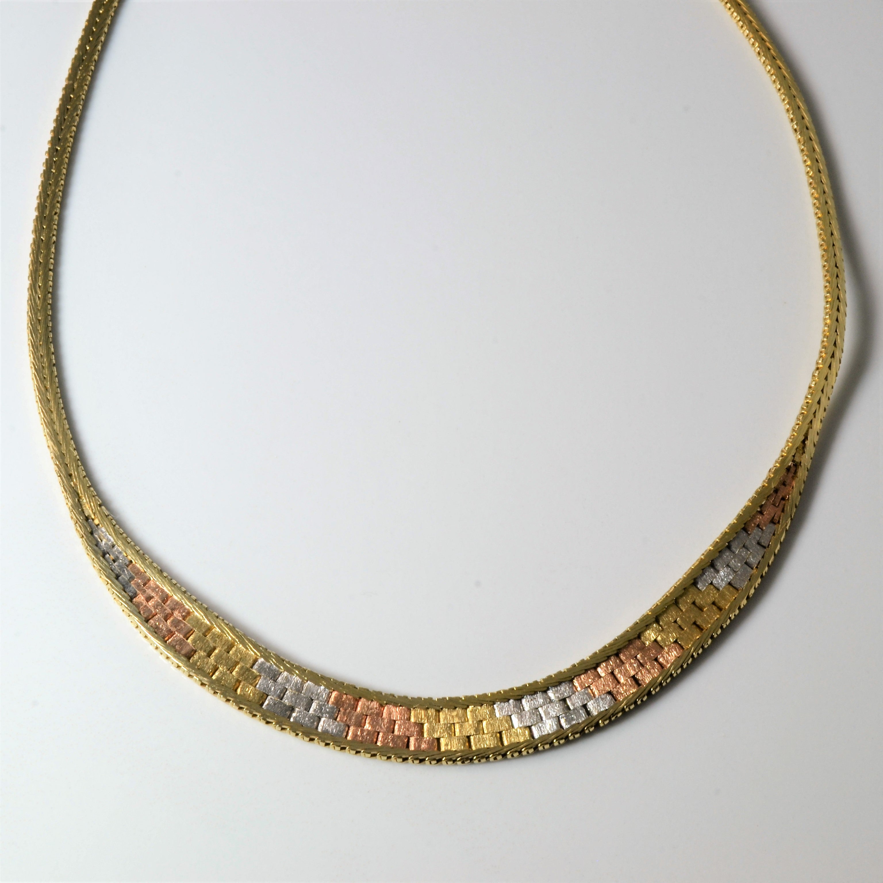 Tri Tone Tapered Woven Necklace | 15" |