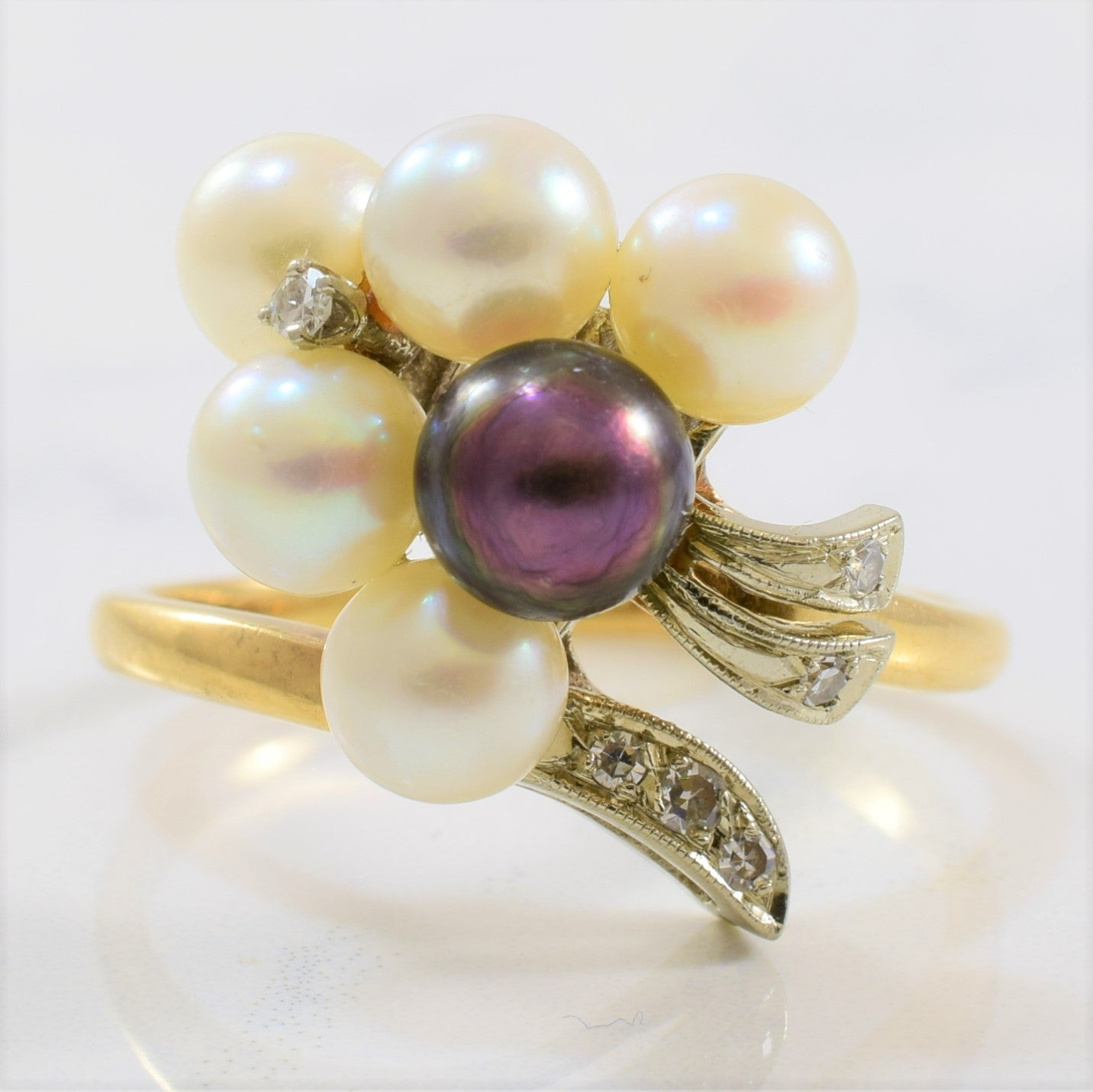 Pearl Cluster & Diamond Bypass Ring | 0.06ctw, 7.20ctw | SZ 9 |