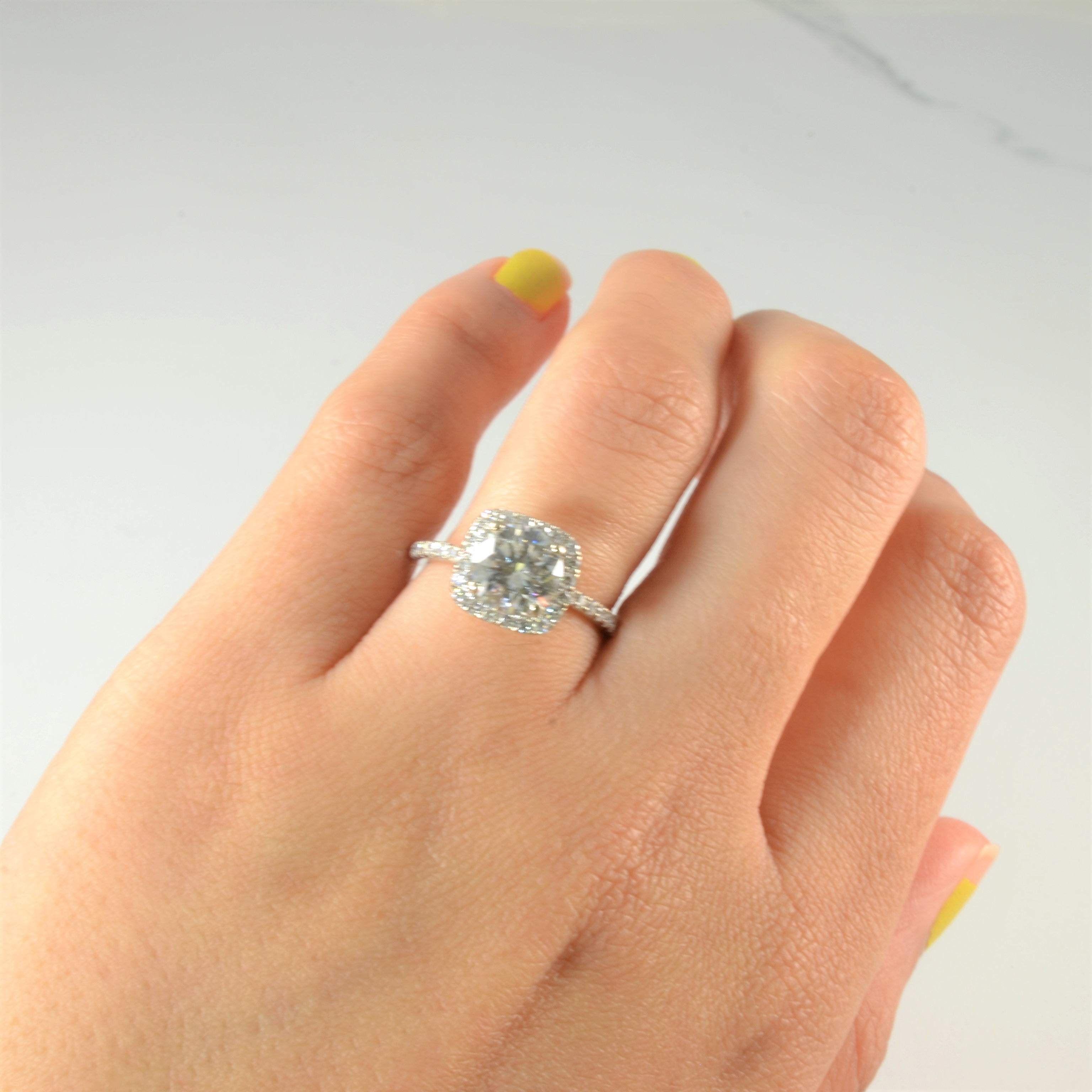 Classic Diamond Halo Engagement Ring | 1.94ctw | SZ 4.75 |