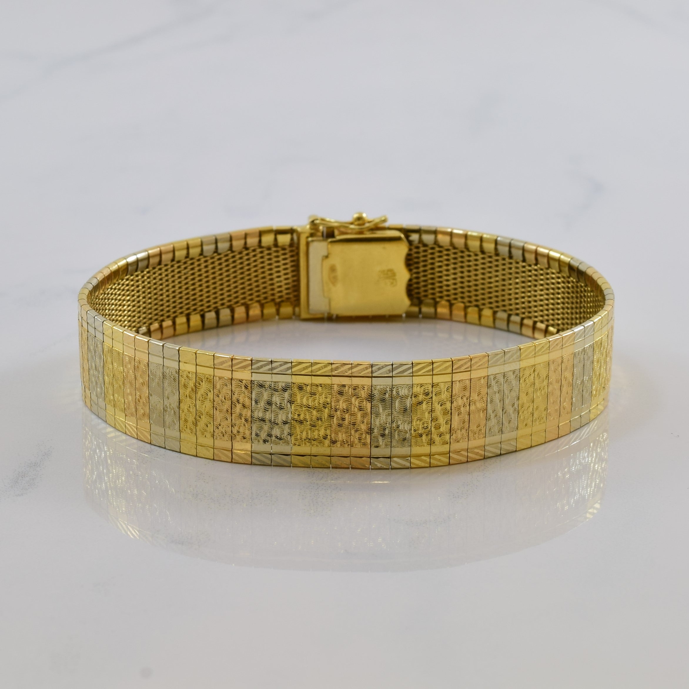 Vintage Italian Tri Tone Gold Textured Gold Bracelet | 7.5" |