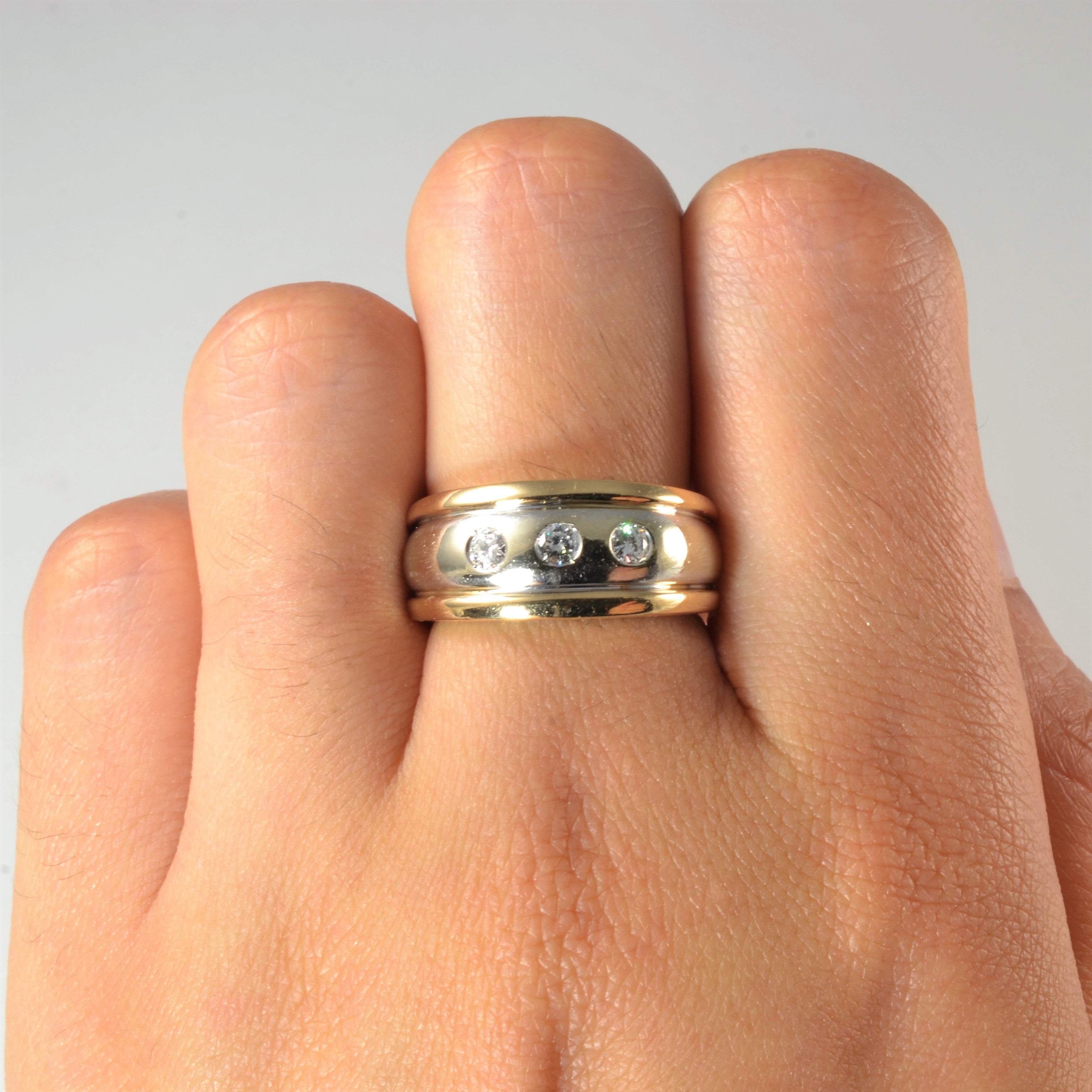 Two Tone Flush Set Three Stone Diamond Ring | 0.24ctw | SZ 6 |