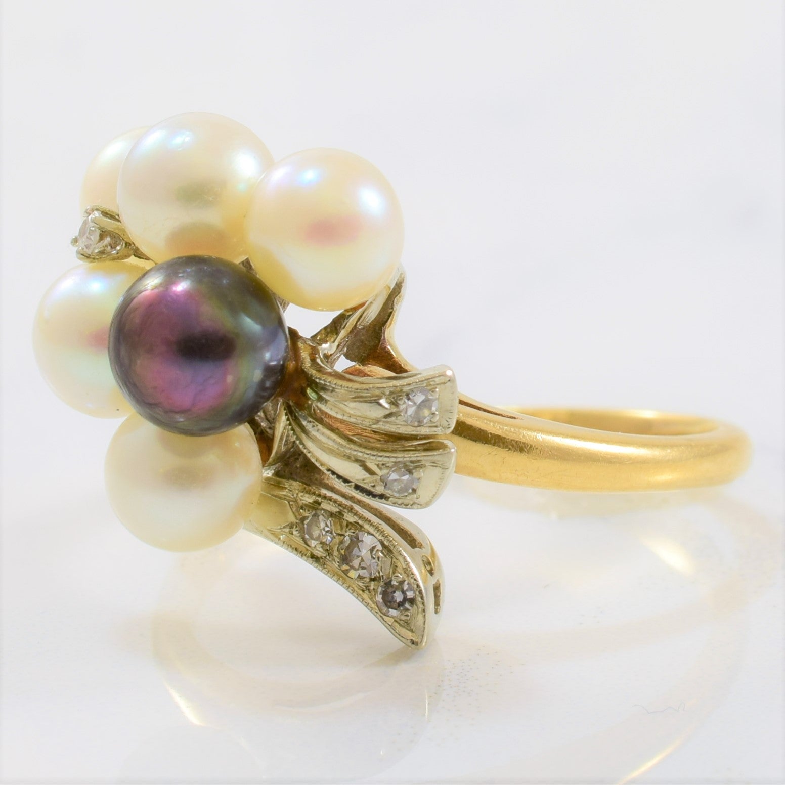 Pearl Cluster & Diamond Bypass Ring | 0.06ctw, 7.20ctw | SZ 9 |