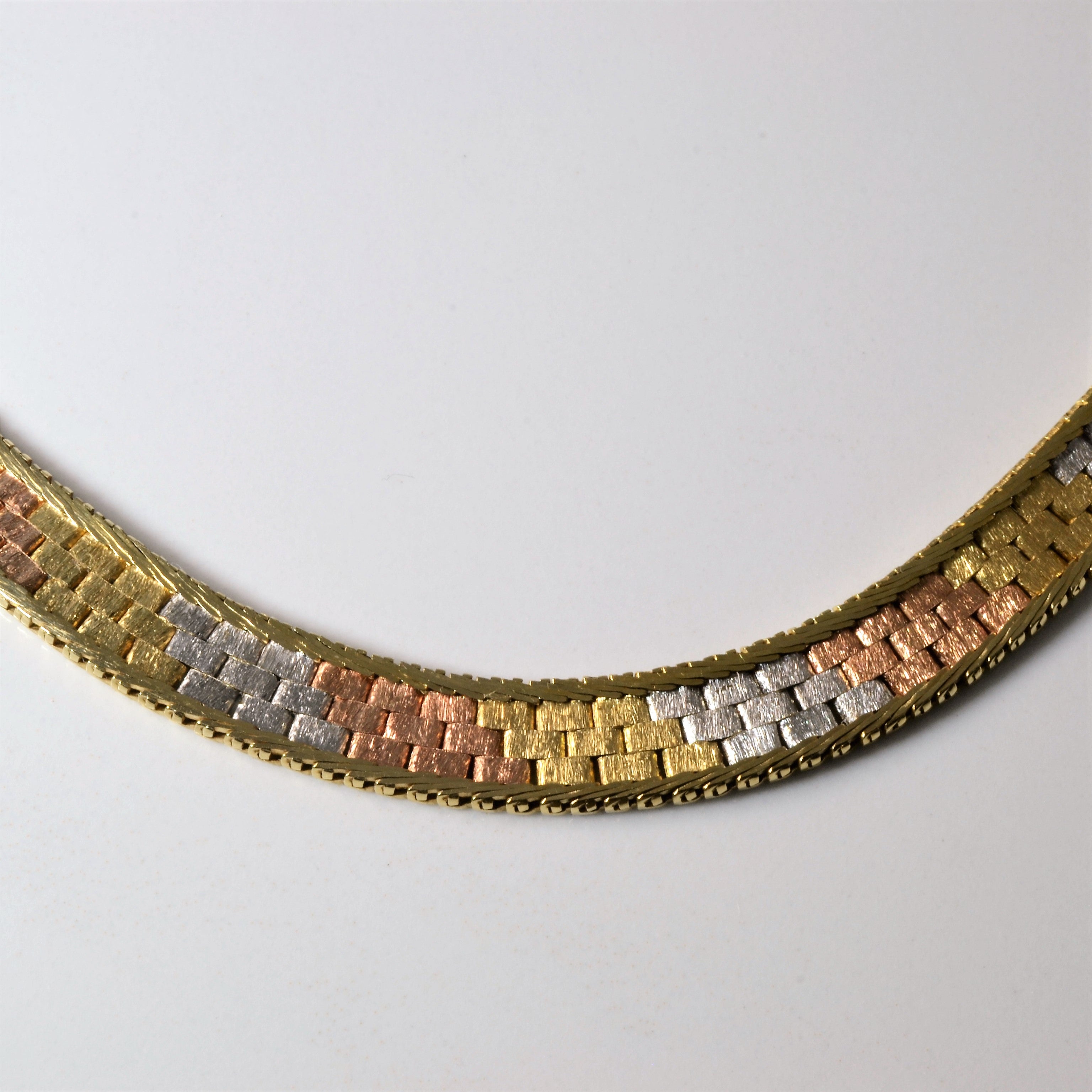 Tri Tone Tapered Woven Necklace | 15" |