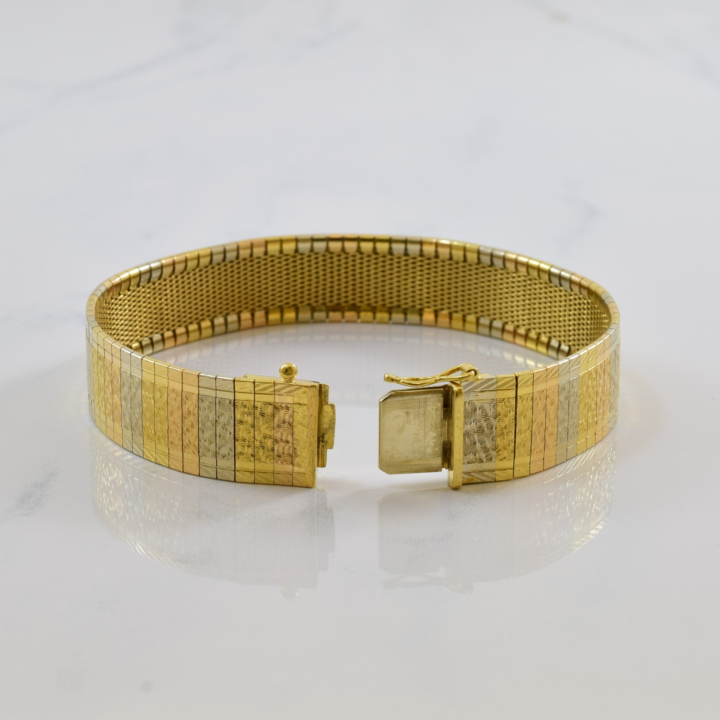 Vintage Italian Tri Tone Gold Textured Gold Bracelet | 7.5" |