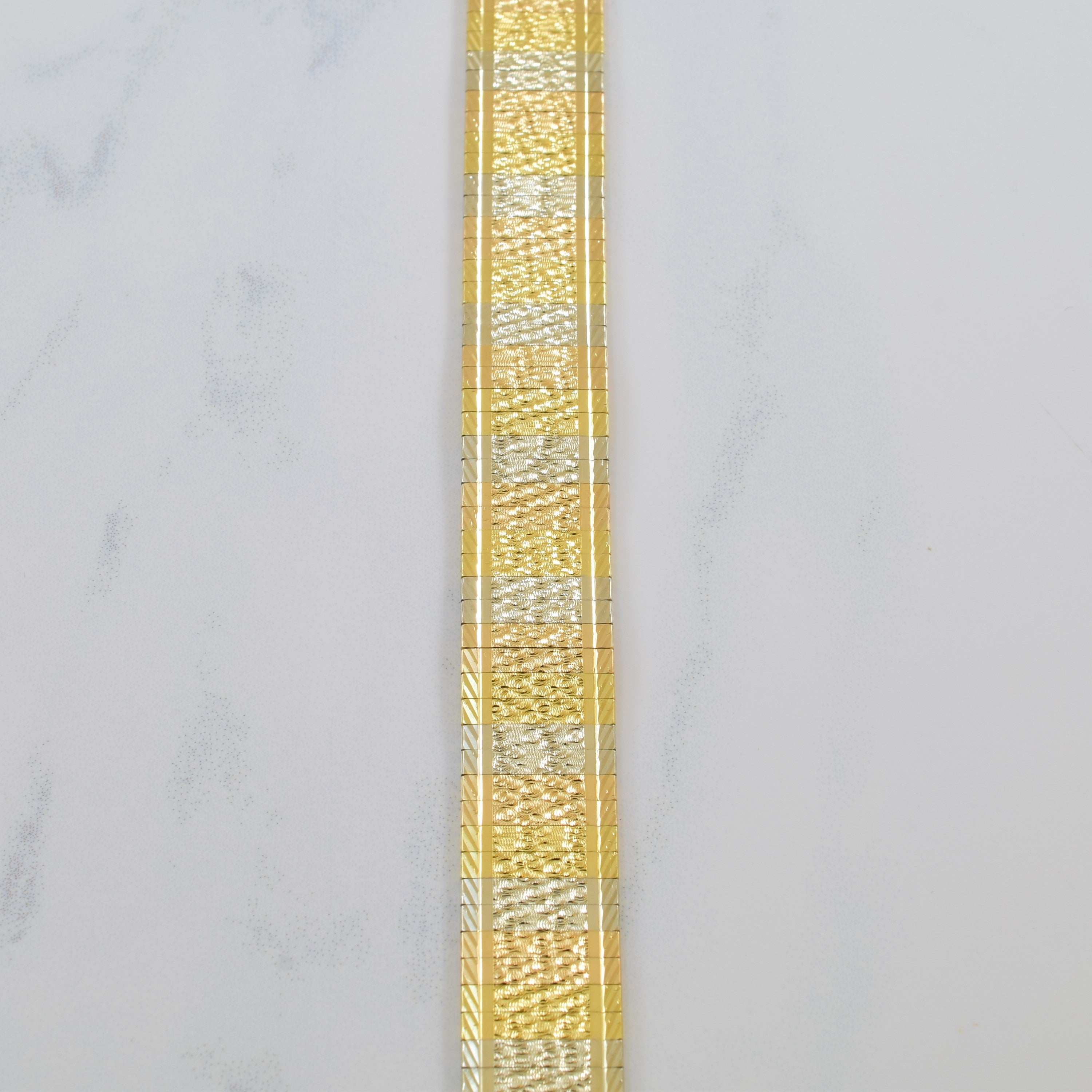 Vintage Italian Tri Tone Gold Textured Gold Bracelet | 7.5" |