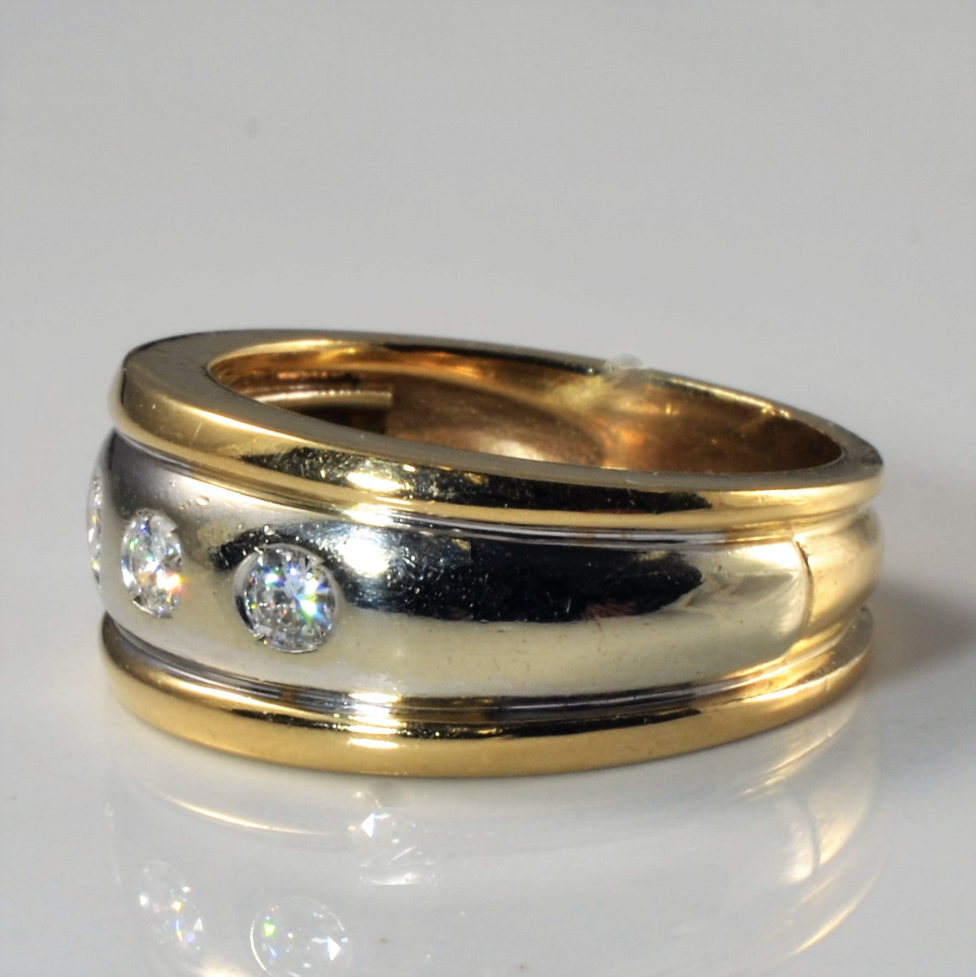 Two Tone Flush Set Three Stone Diamond Ring | 0.24ctw | SZ 6 |