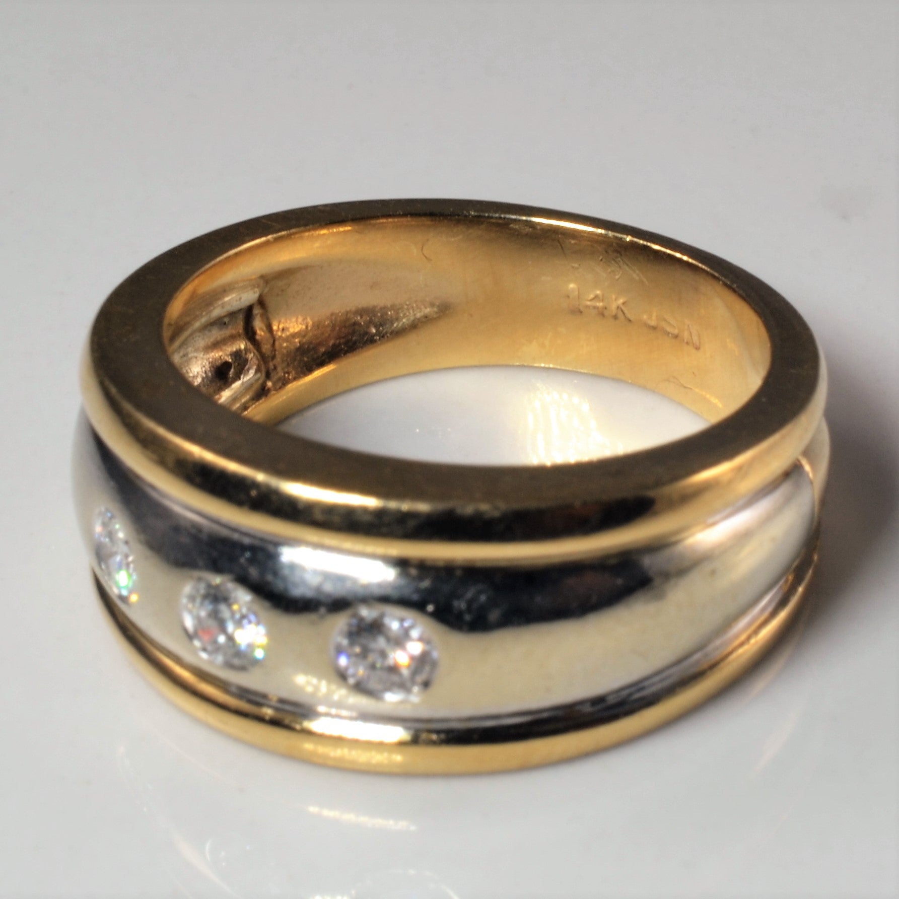 Two Tone Flush Set Three Stone Diamond Ring | 0.24ctw | SZ 6 |