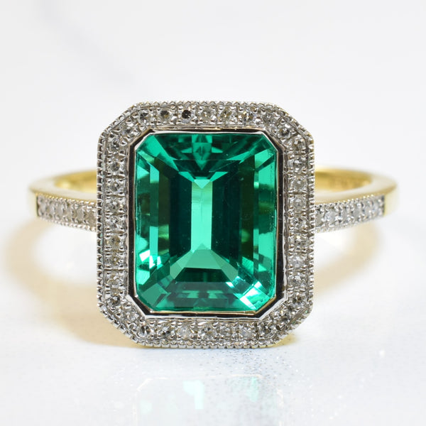 Synthetic Emerald & Diamond Halo Ring | 1.85ct, 0.16ctw | SZ 7 |