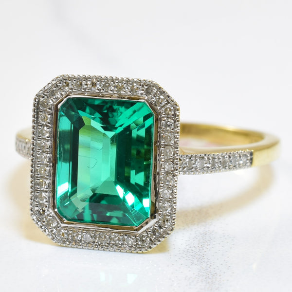 Synthetic Emerald & Diamond Halo Ring | 1.85ct, 0.16ctw | SZ 7 |