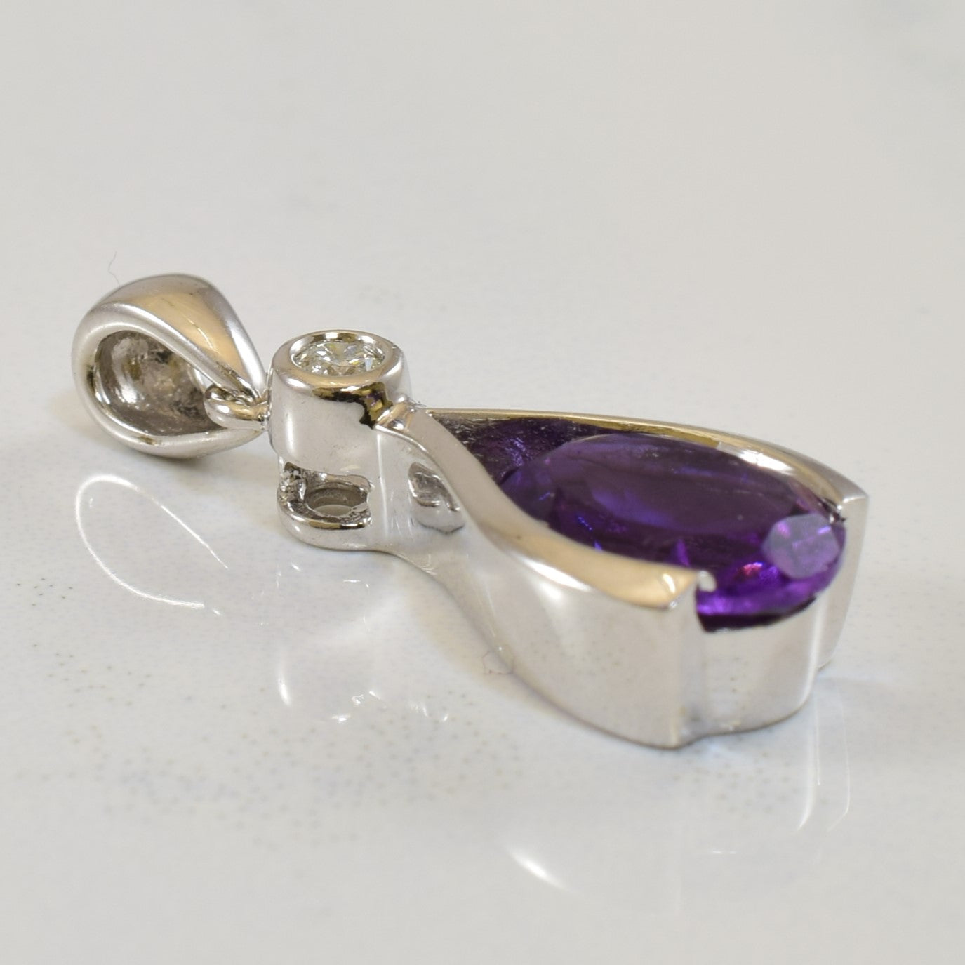 Semi Bezel Amethyst & Diamond Drop Pendant | 1.55ct, 0.04ctw |