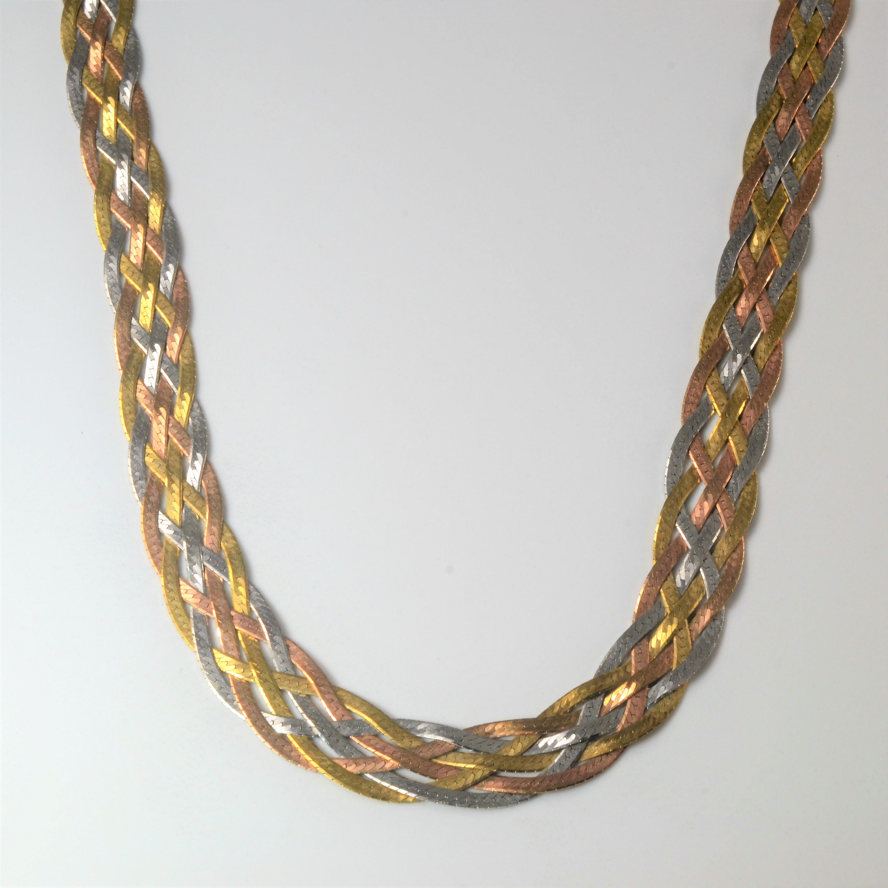 Tri Tone Braided Herringbone Necklace | 16" |