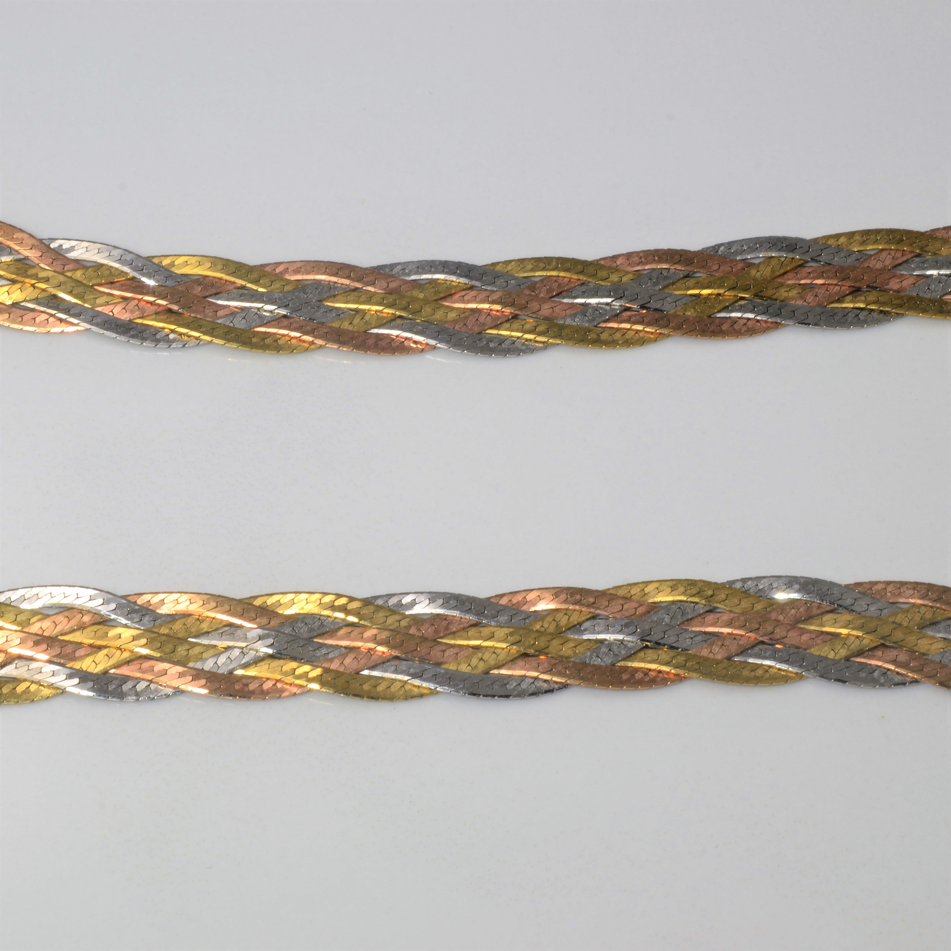 Tri Tone Braided Herringbone Necklace | 16" |
