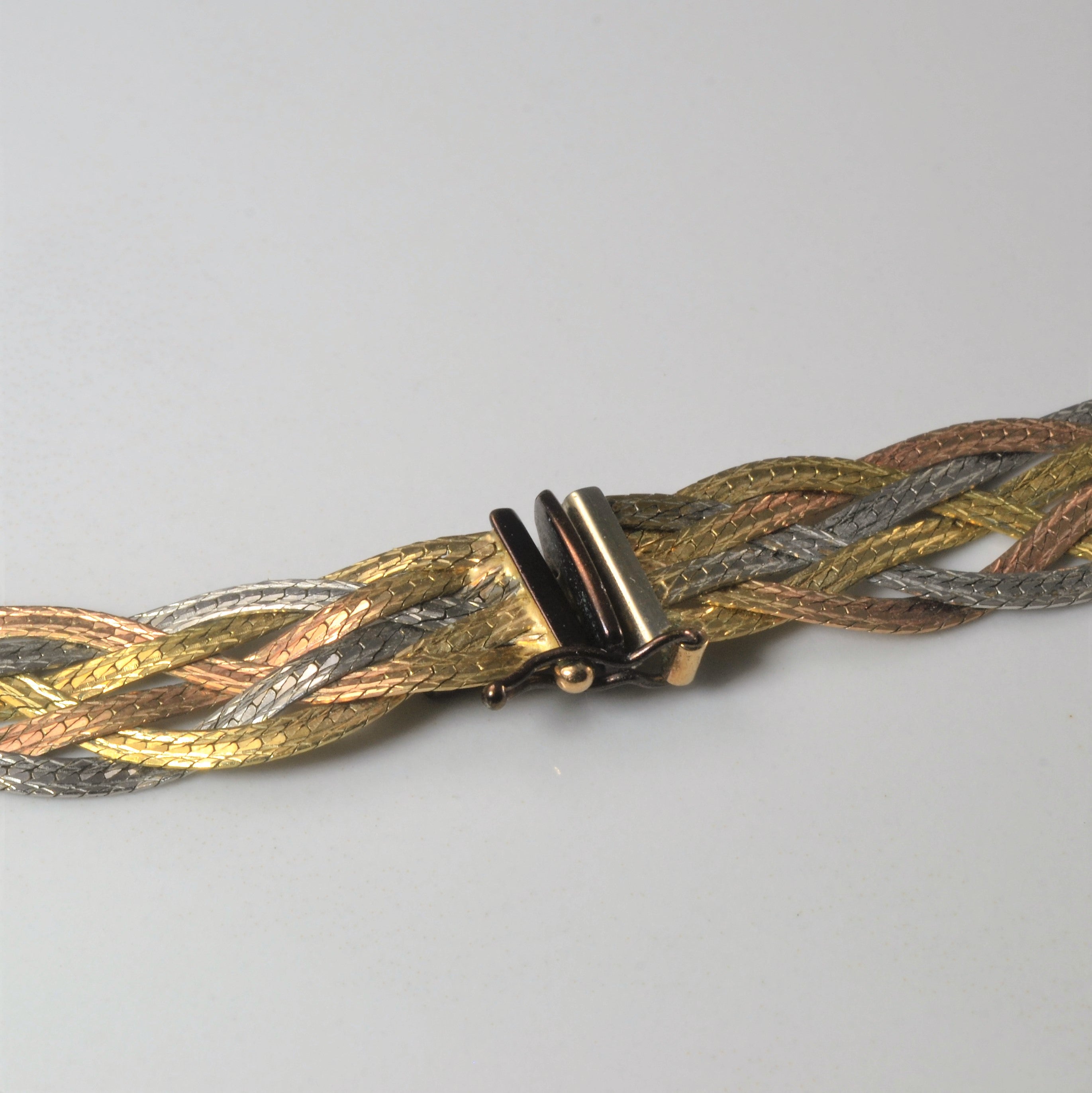 Tri Tone Braided Herringbone Necklace | 16" |