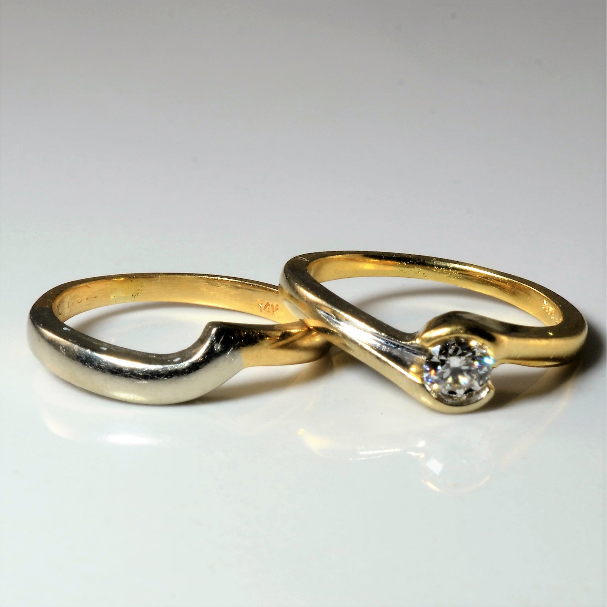 Bypass Semi Bezel Solitaire Diamond Wedding Set | 0.26ct | SZ 5.25 |