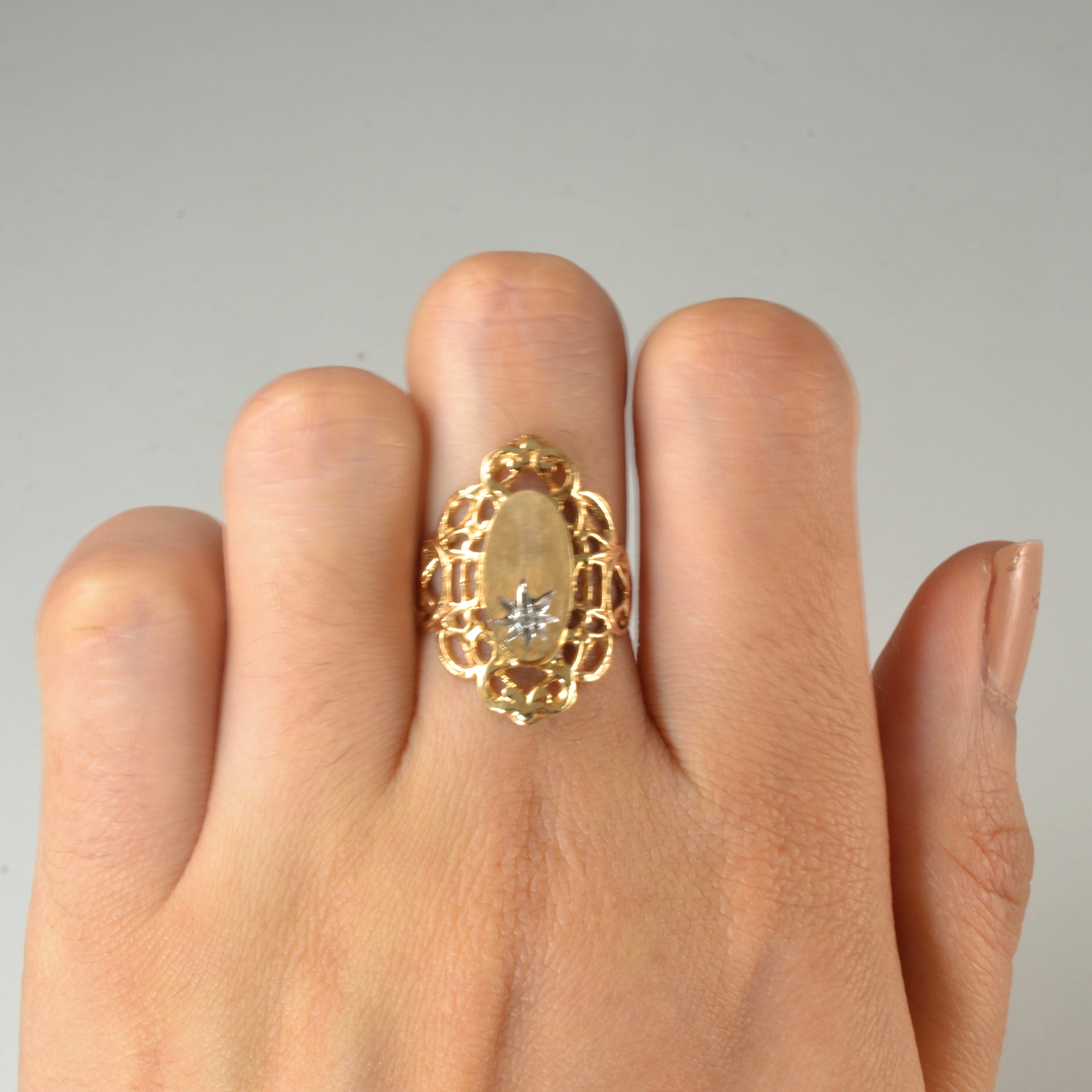 Filigree Diamond Signet Ring | 0.005ct | SZ 6 |