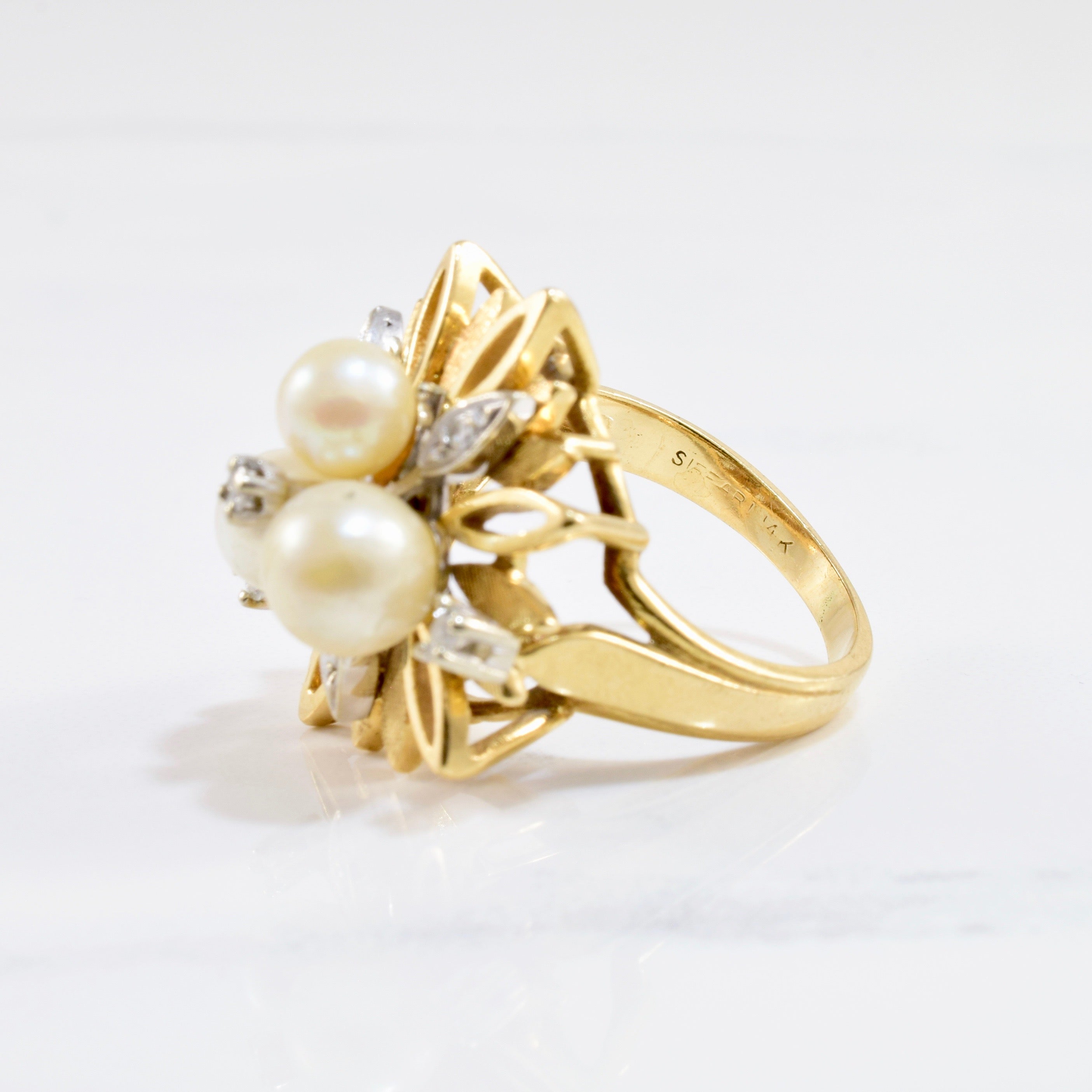 Pearl and Diamond Floral Ring | 0.08 ctw SZ 5.5 |
