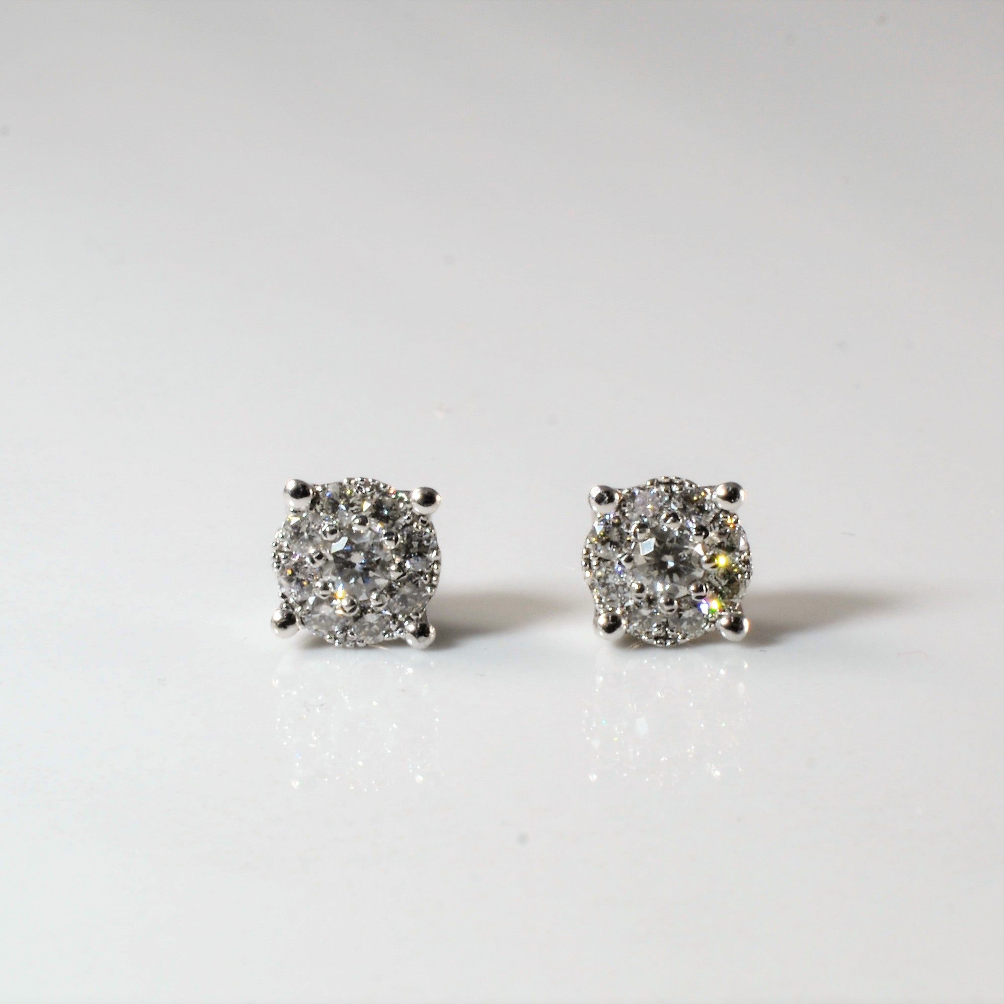 Cluster Set Diamond Sterling Silver Stud Earrings | 0.50ctw |