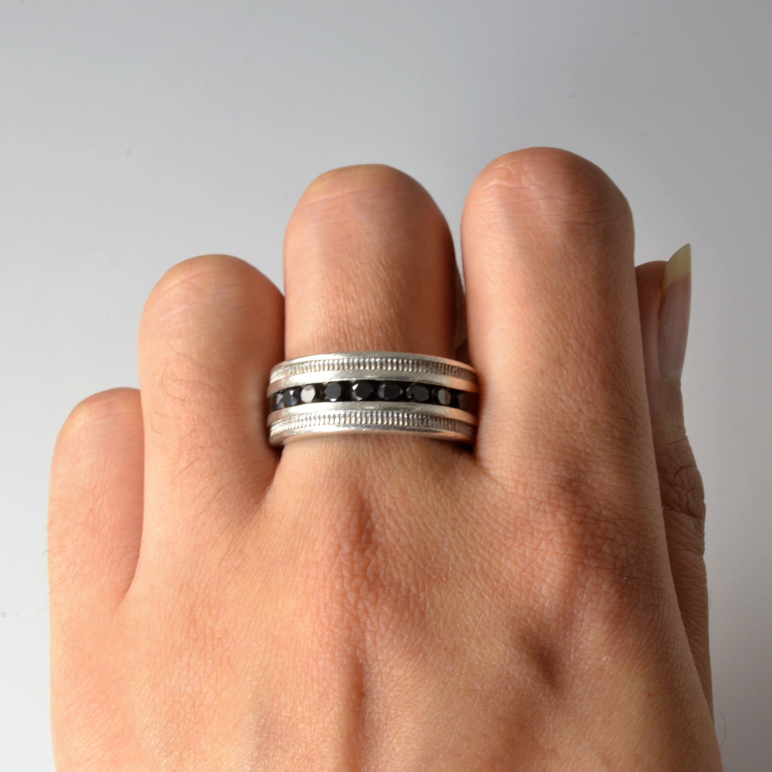 Sterling Silver Black Diamond Band | 0.90ctw | SZ 9.75 |