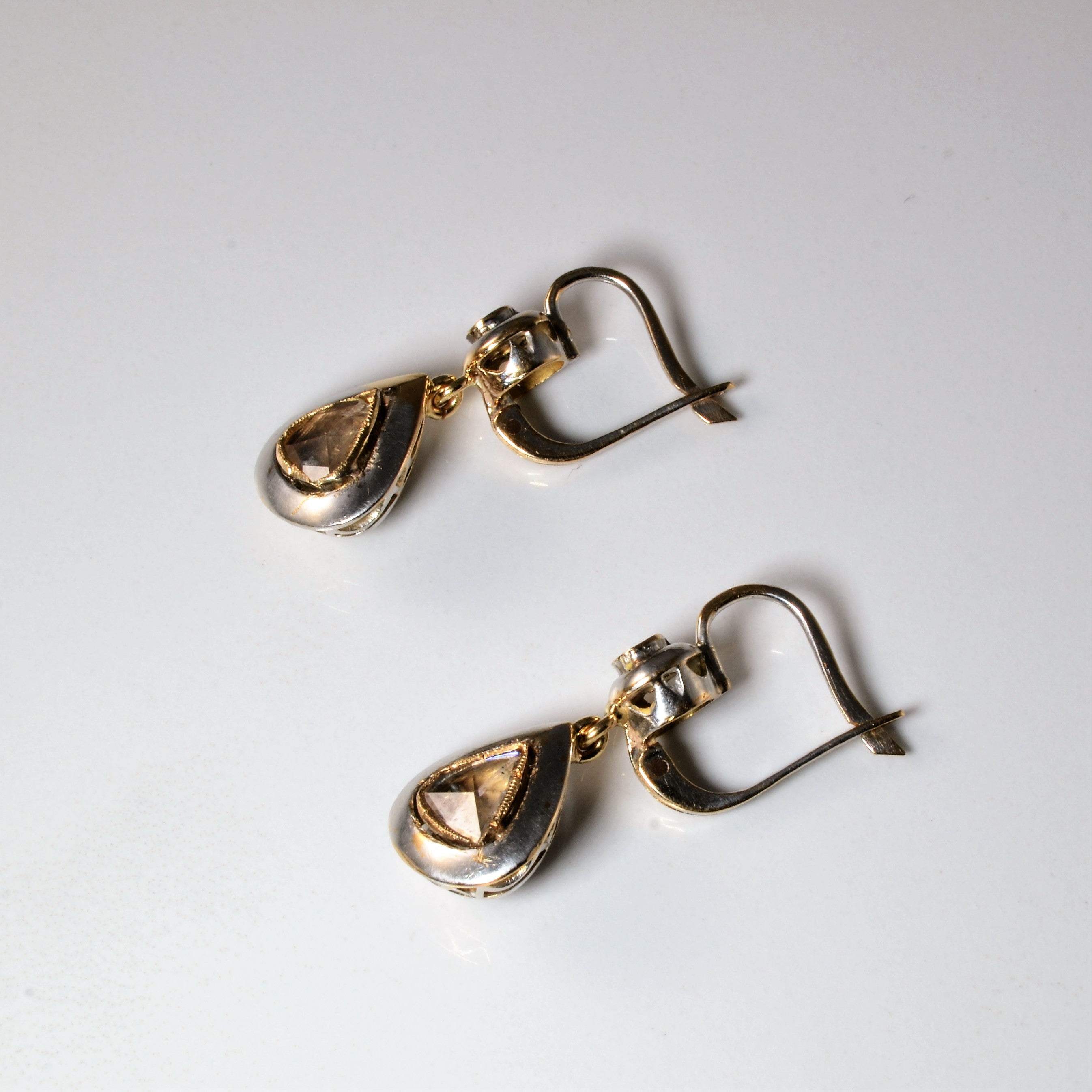 Victorian Rose and Table Cut Diamond Drop Earrings | 0.60ctw |