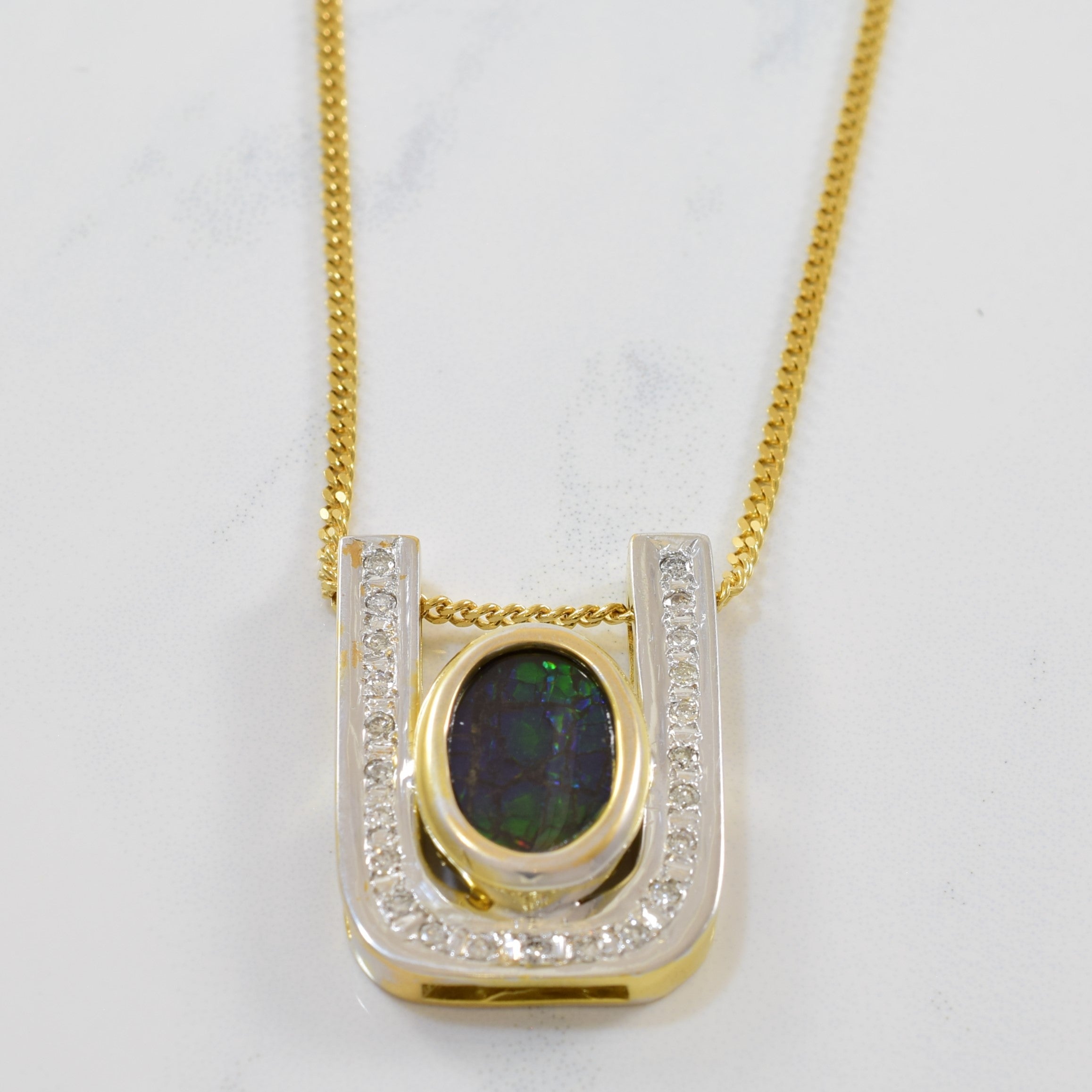 Bezel Set Ammolite & Diamond Necklace | 0.23ctw, 1.75ct | 20" |