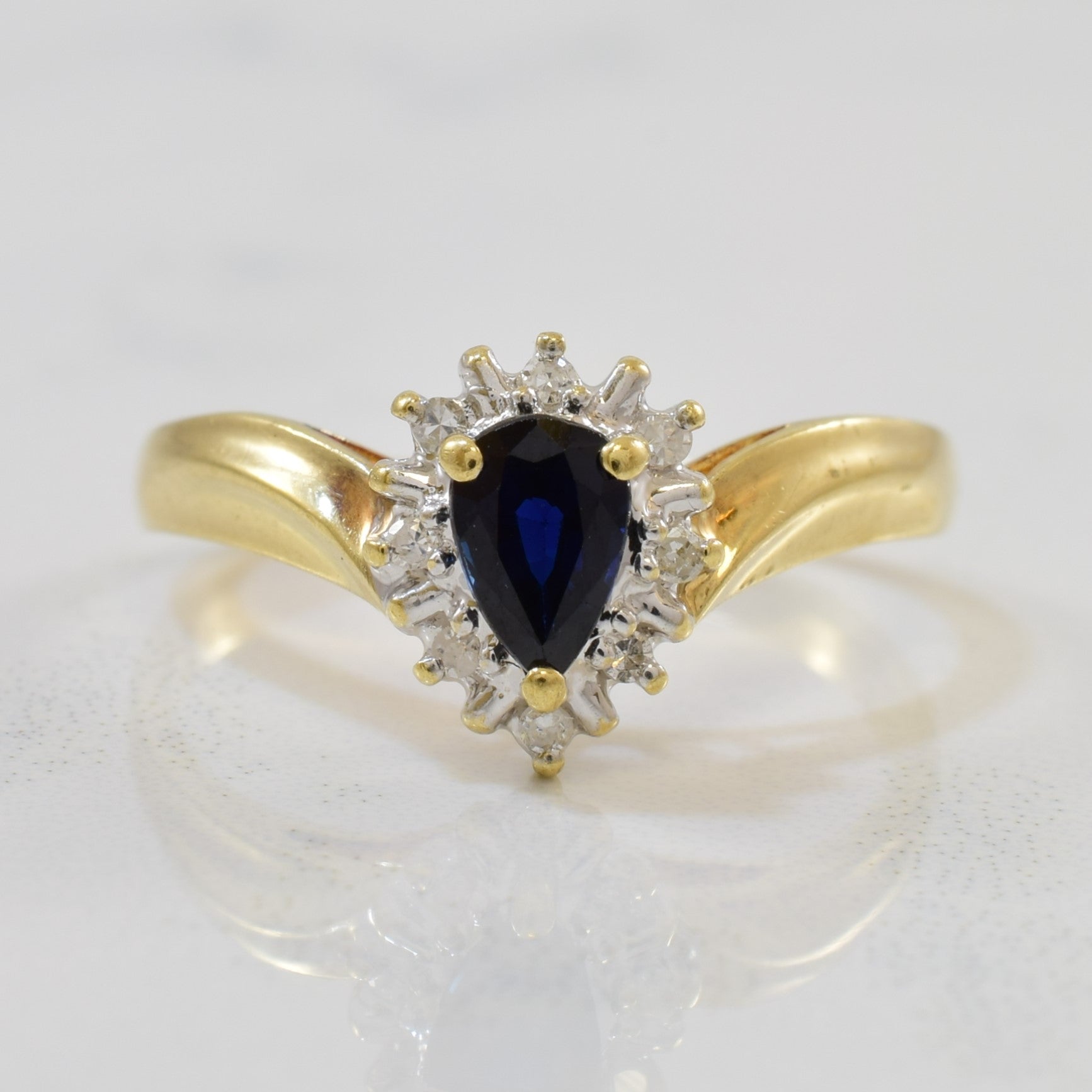 Pear Cut Sapphire & Halo Diamond Ring | 0.50ct, 0.04ctw | SZ 6 |