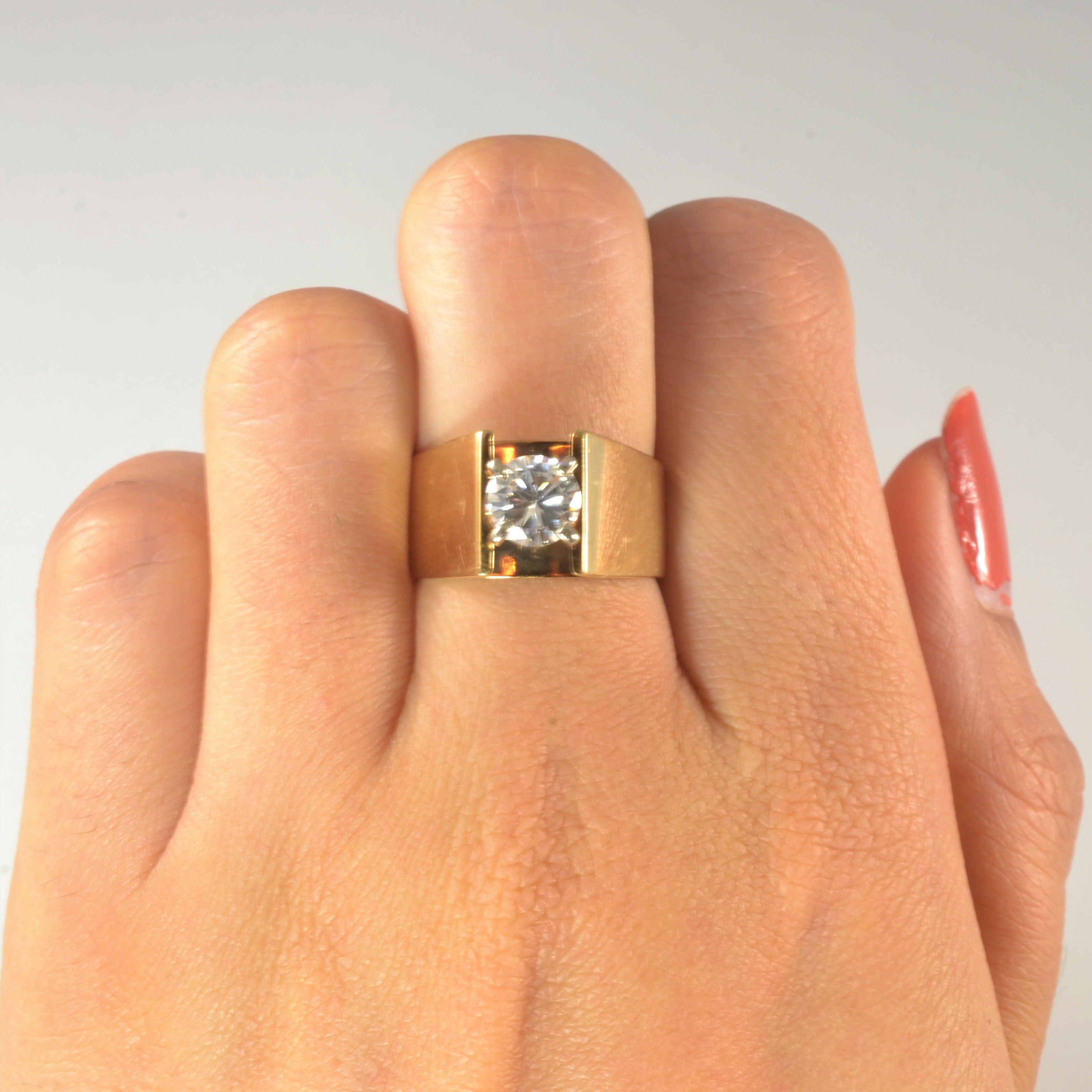 Bague solitaire diamant à large anneau | 0,95 ct | Taille 7 |