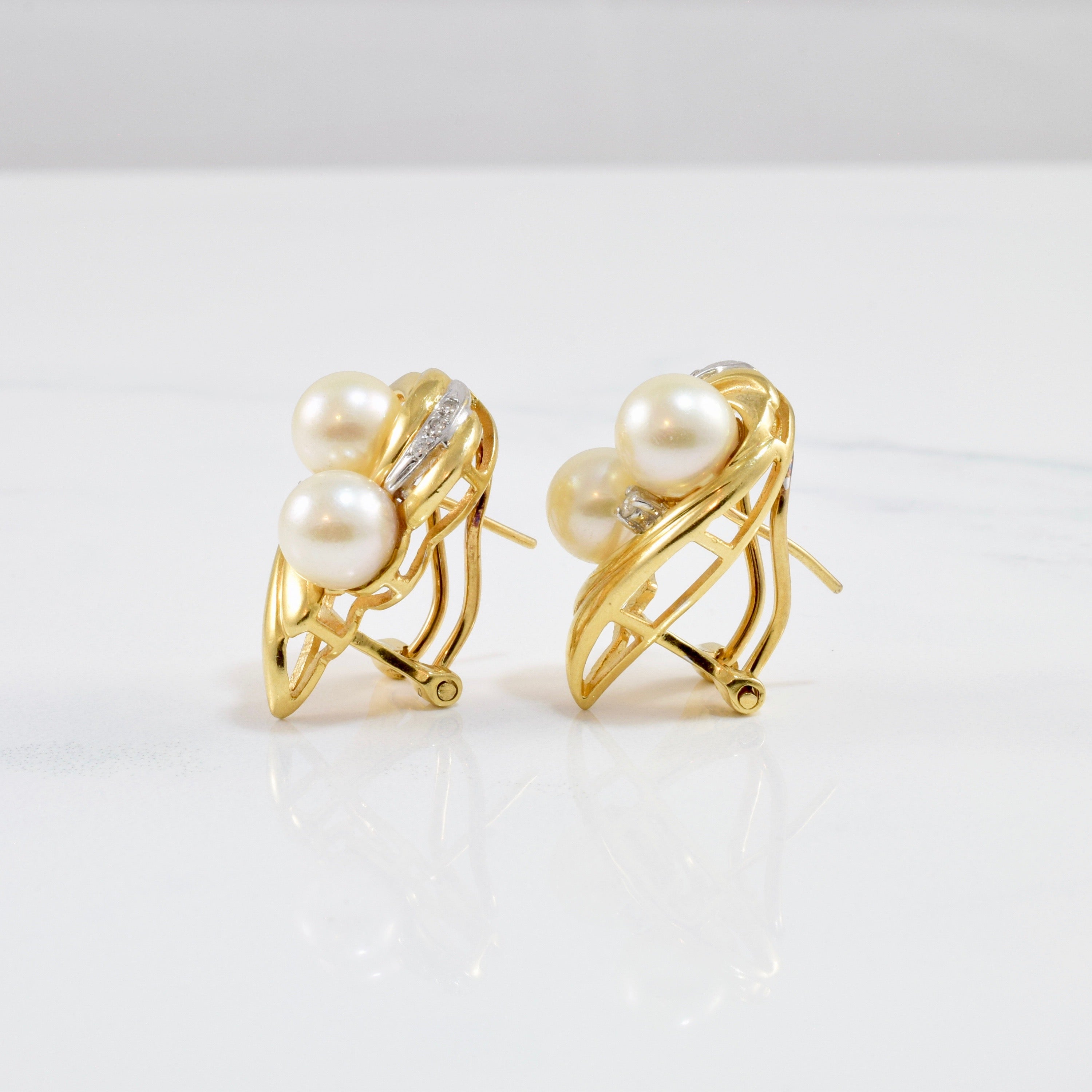 Pearl and Diamond Drop Stud Earring | 0.06 ctw |