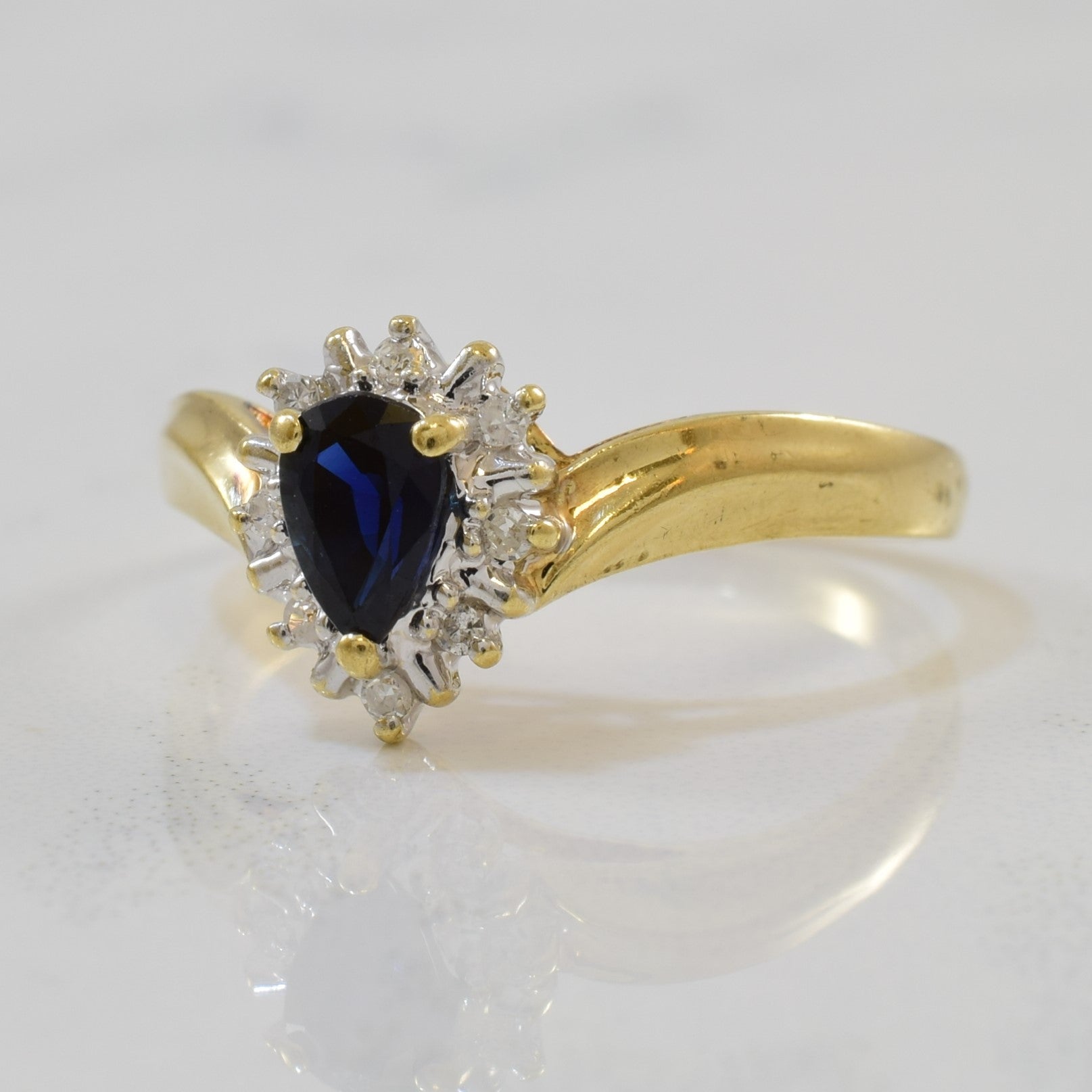 Pear Cut Sapphire & Halo Diamond Ring | 0.50ct, 0.04ctw | SZ 6 |