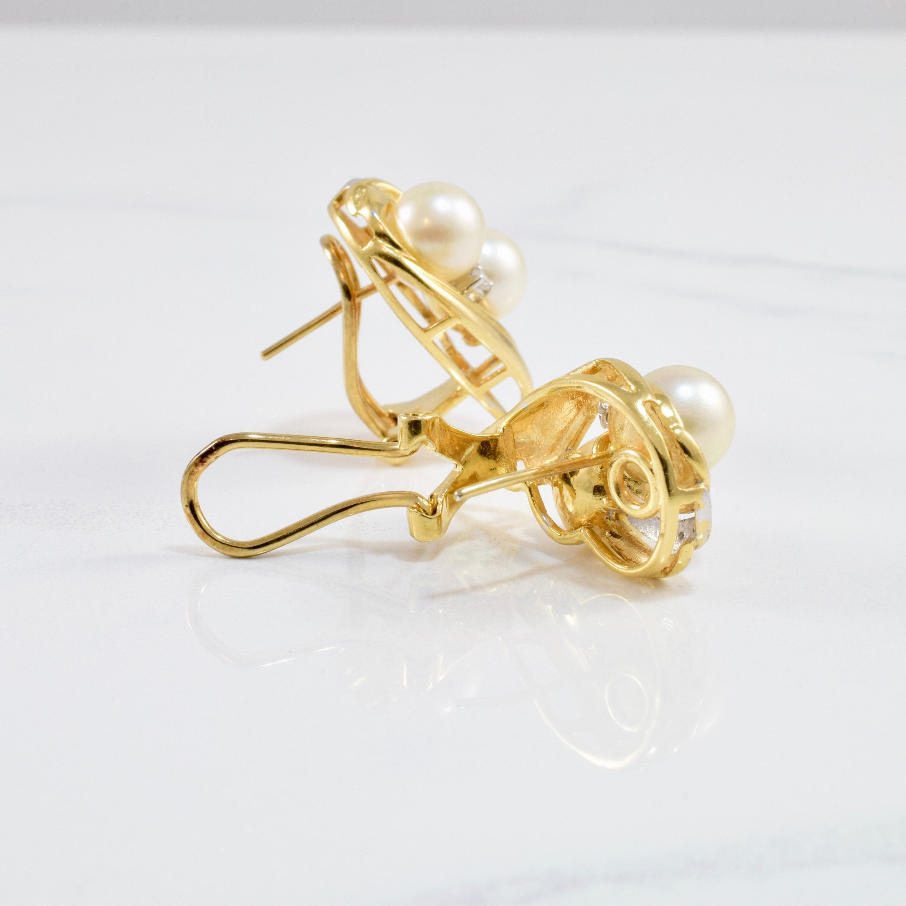 Pearl and Diamond Drop Stud Earring | 0.06 ctw |