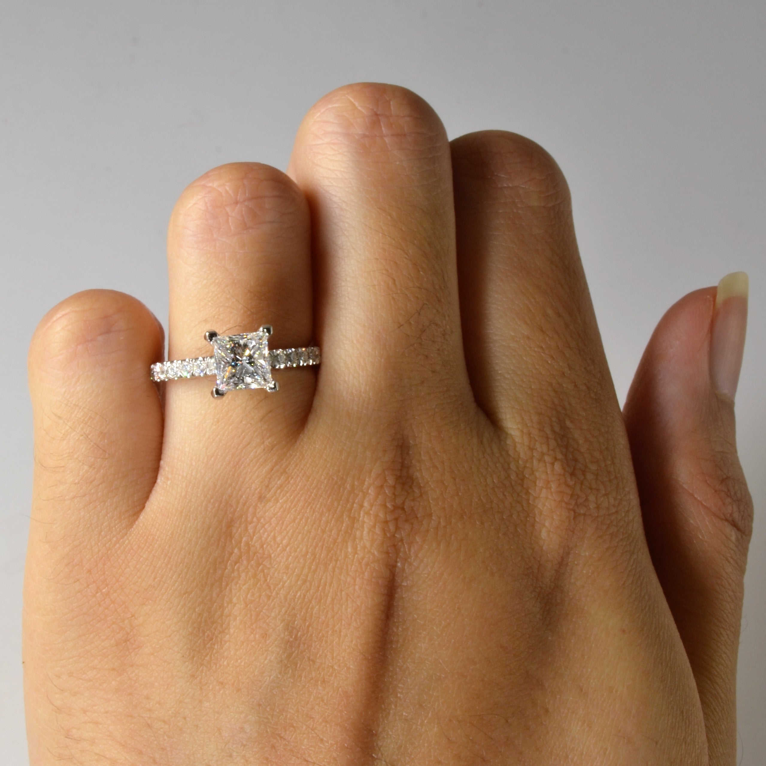 Pave Band Princess Diamond Engagement Ring | 1.55ctw | SZ 5.75 |
