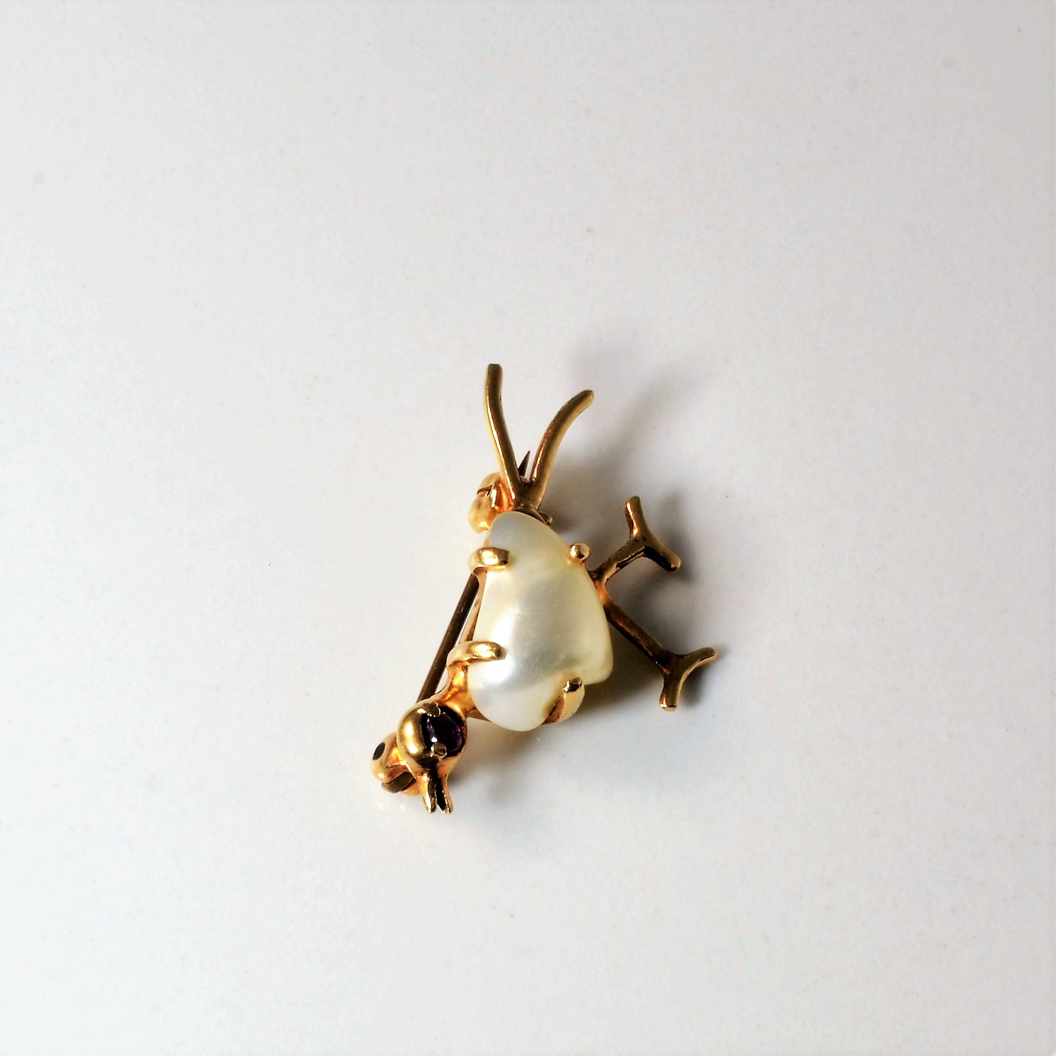 Pearl & Ruby Bird Design Gold Brooch | 0.03ct |
