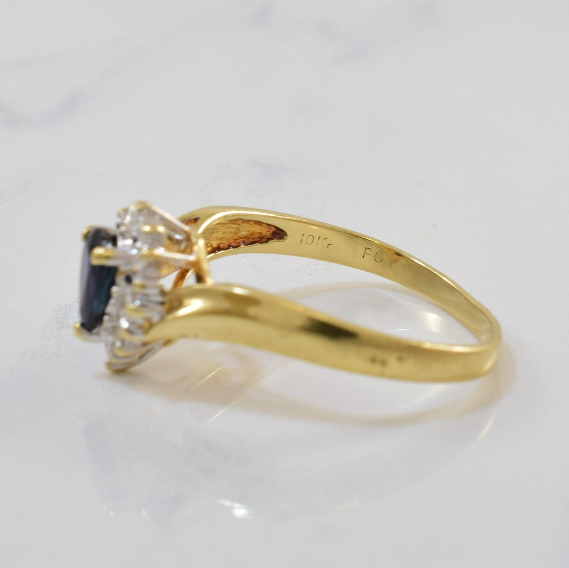 Pear Cut Sapphire & Halo Diamond Ring | 0.50ct, 0.04ctw | SZ 6 |