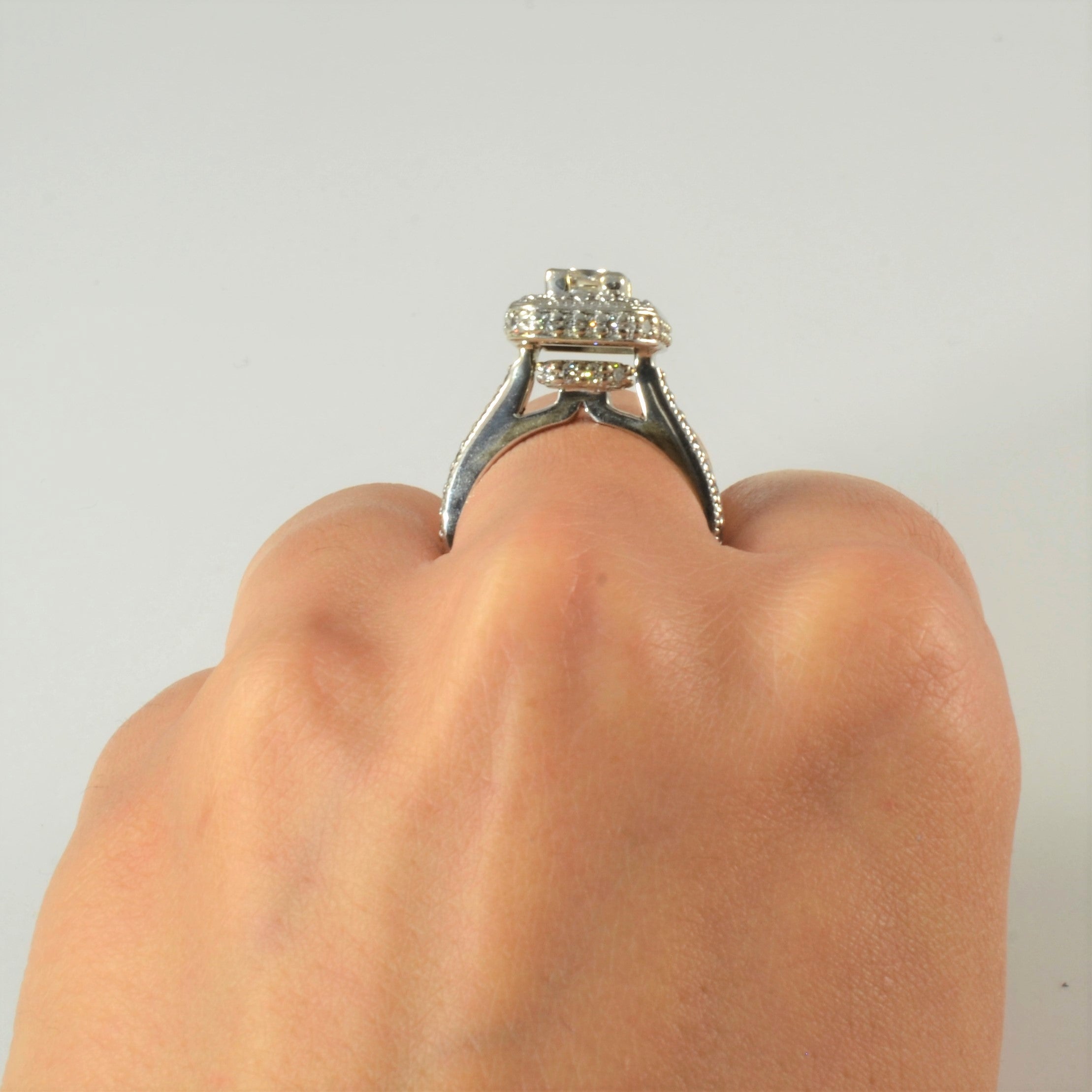 Diamond Halo Cathedral Engagement Ring | 1.74ctw | SZ 6 |