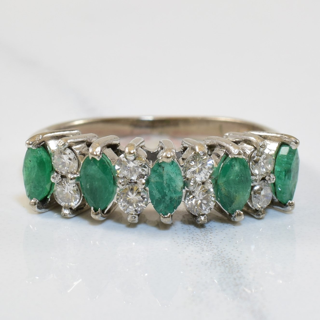 Silver & Palladium Diamond & Emerald Ring | 0.48ctw, 0.40ctw | SZ 4.75 |