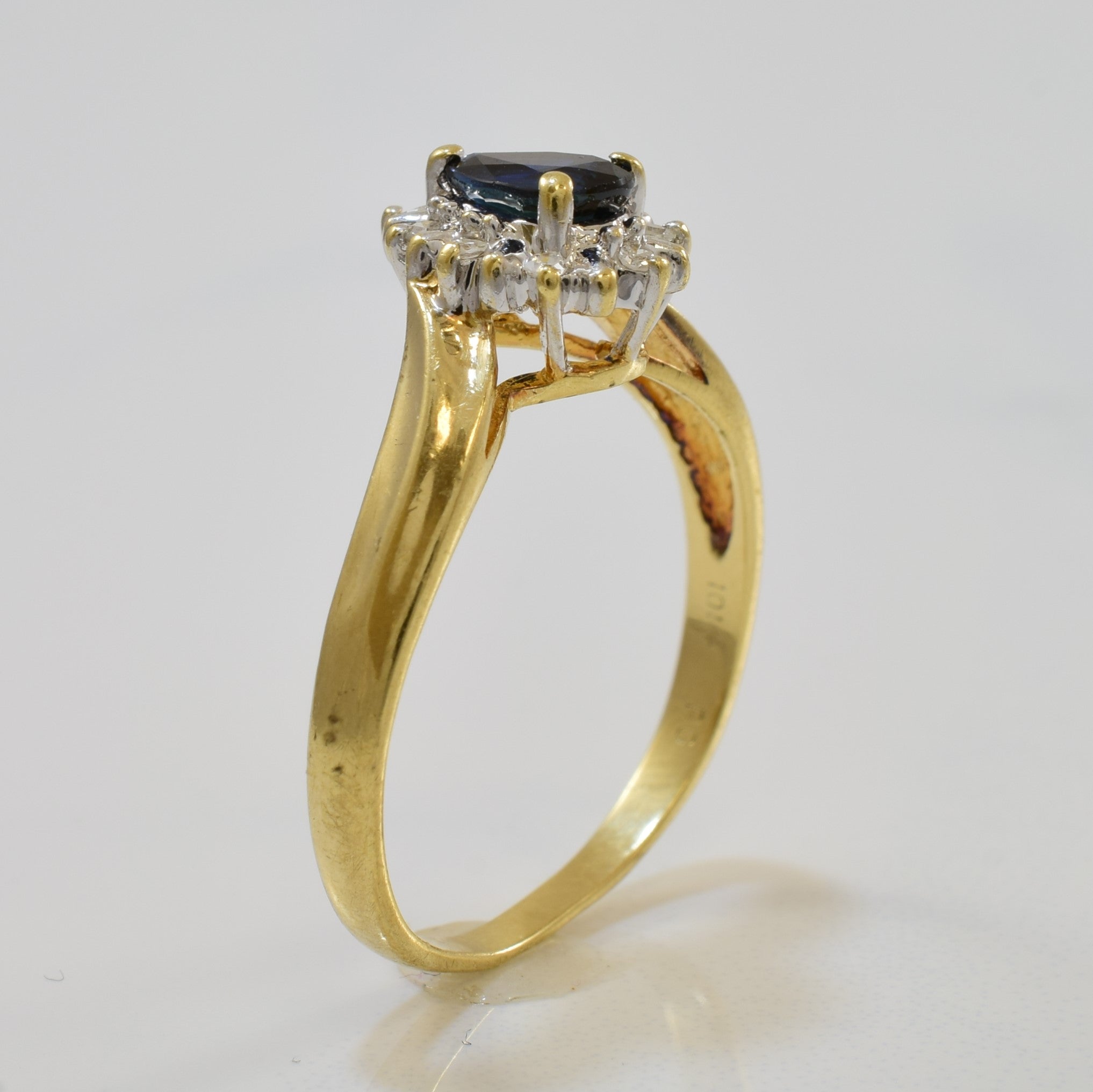 Pear Cut Sapphire & Halo Diamond Ring | 0.50ct, 0.04ctw | SZ 6 |