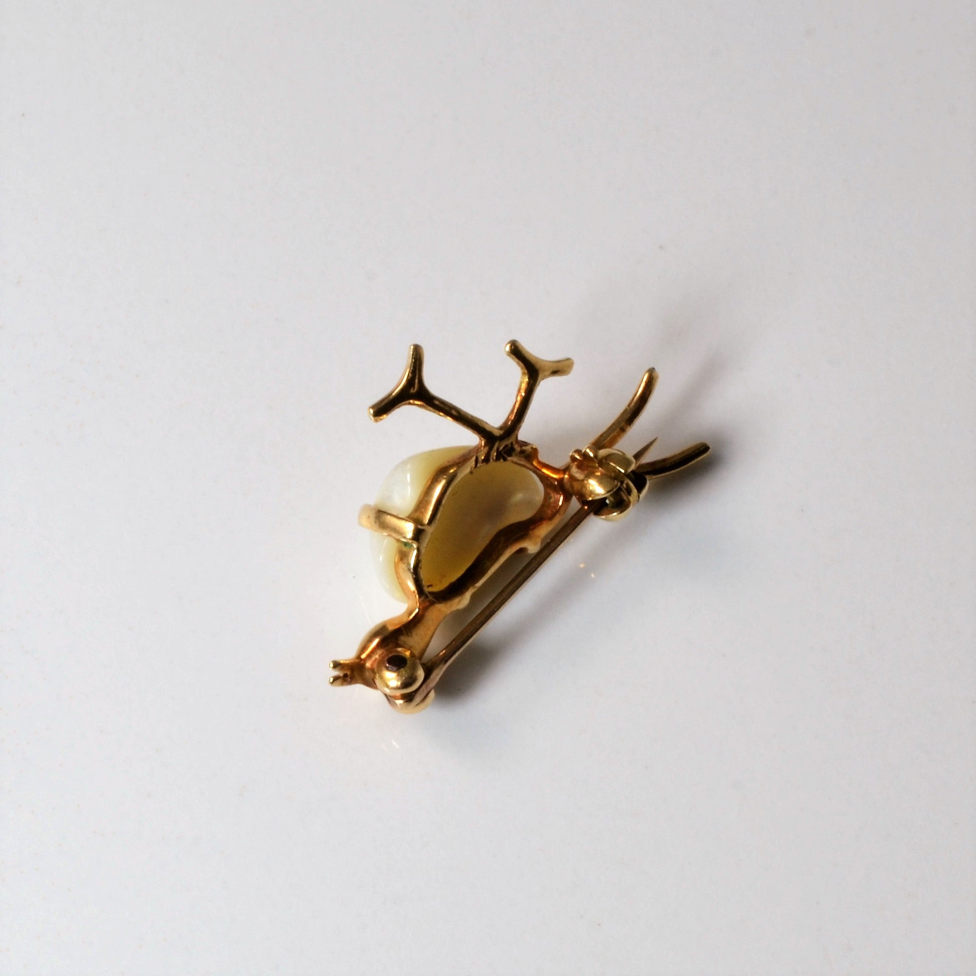 Pearl & Ruby Bird Design Gold Brooch | 0.03ct |