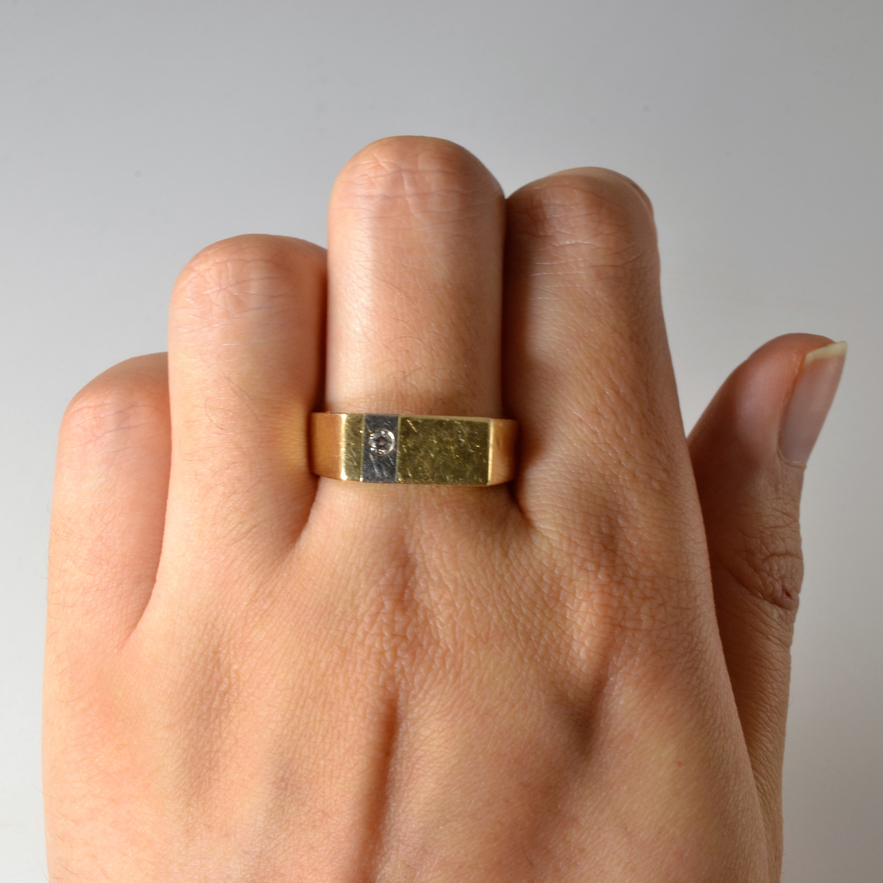 Flush Set Diamond Signet Ring | 0.05ct | SZ 9.5 |