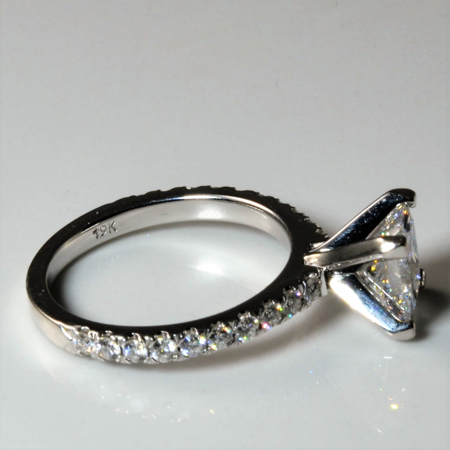Pave Band Princess Diamond Engagement Ring | 1.55ctw | SZ 5.75 |