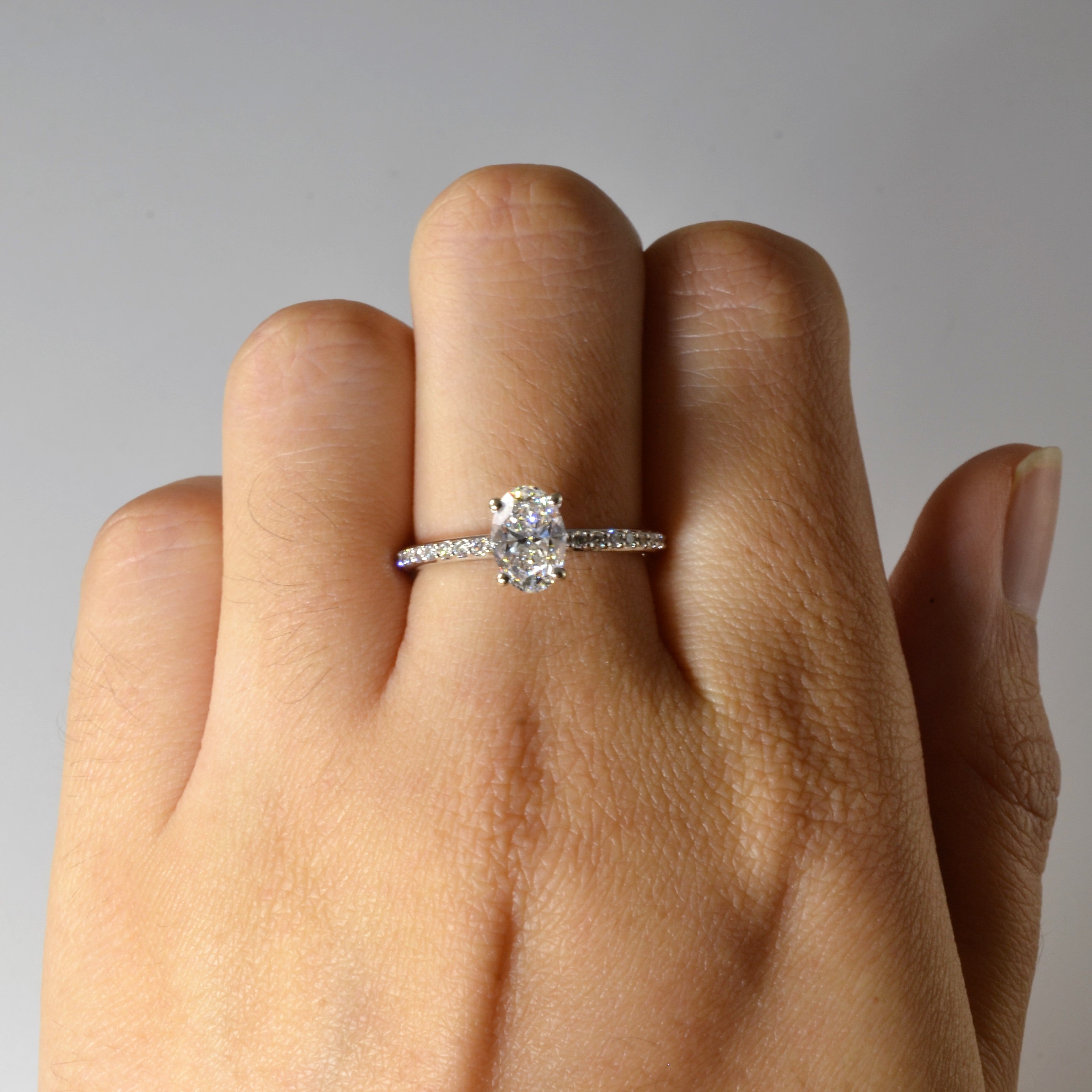 Oval GIA Diamond Engagement Ring with Pave Band | 1.11ctw VS1 D | SZ 6.5 |