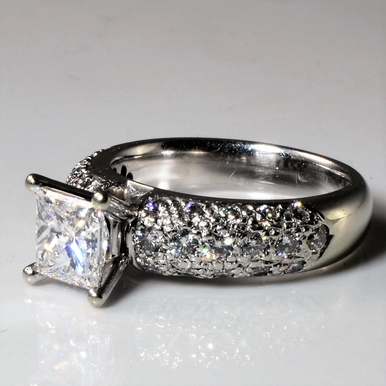 Pave Wide Band Princess Engagement Ring | 1.68ctw | SZ 5 |