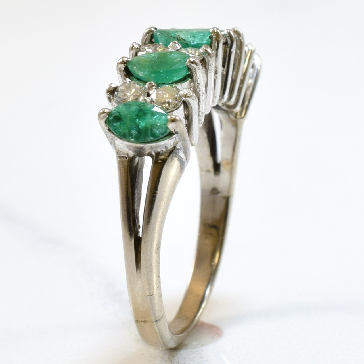 Silver & Palladium Diamond & Emerald Ring | 0.48ctw, 0.40ctw | SZ 4.75 |