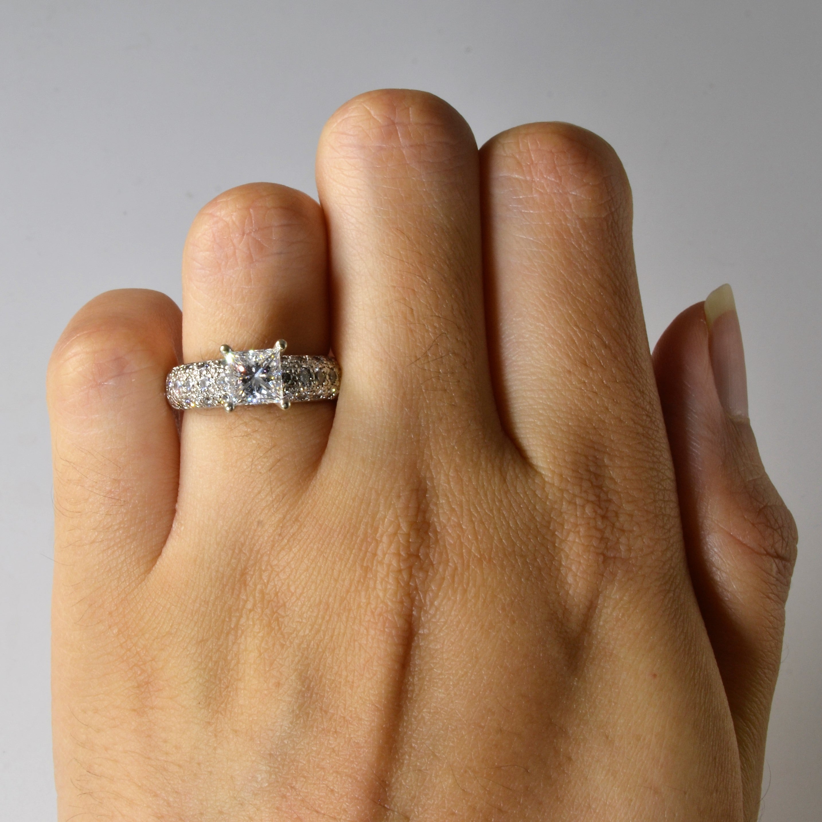 Pave Wide Band Princess Engagement Ring | 1.68ctw | SZ 5 |