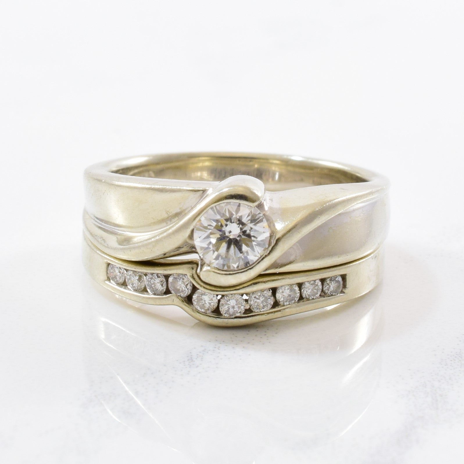 Solitaire Diamond Bypass Wedding Set | 0.47ctw | SZ 5.75 |