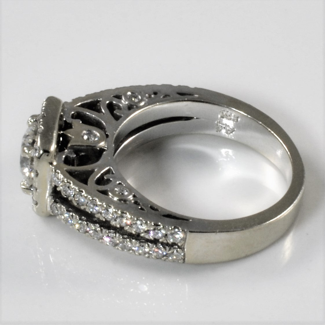 Pave Diamond Split Shank Halo Engagement Ring | 1.37ctw | SZ 5 |