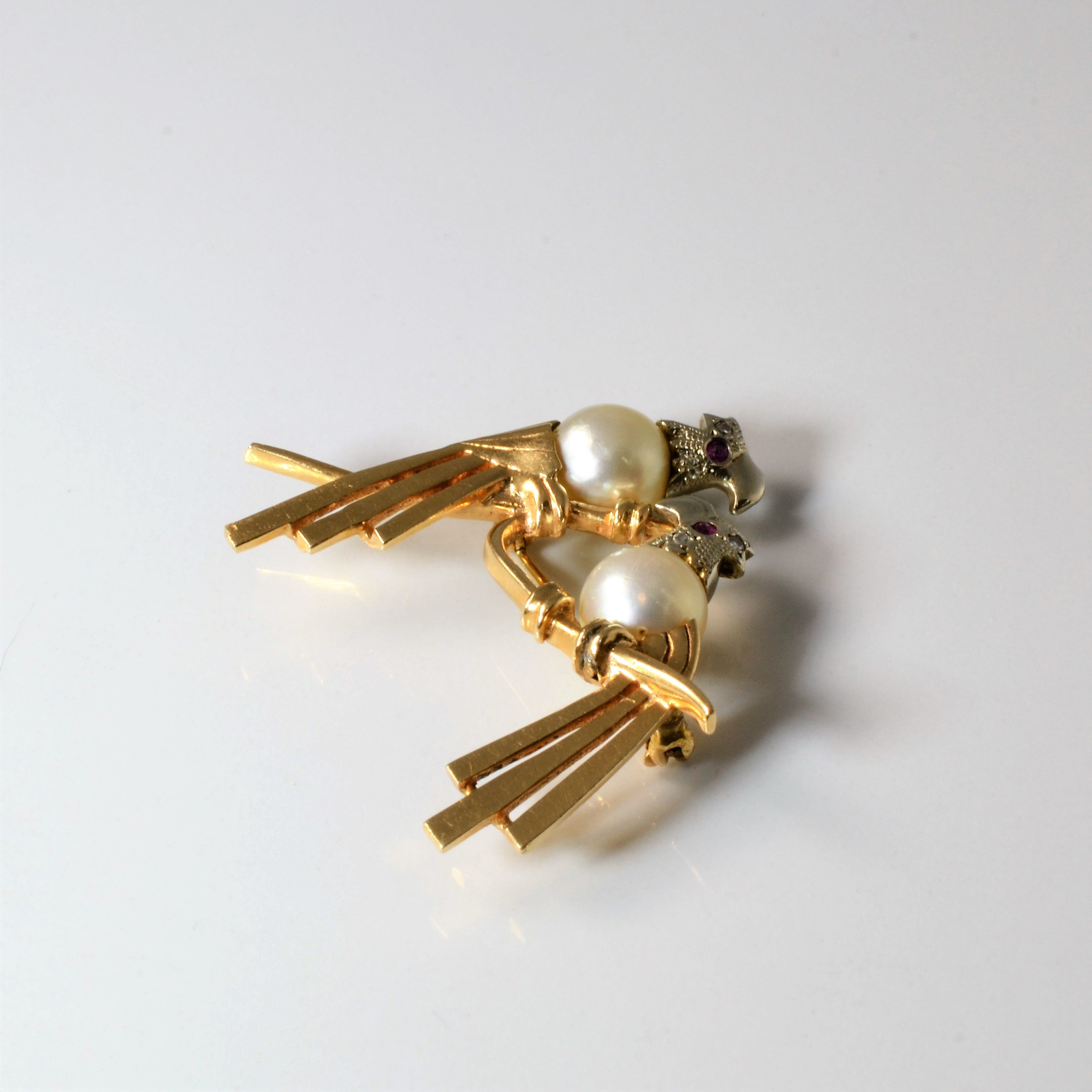 Two Birds Design Multi Gemstone Gold Brooch | 0.03ctw | 0.04ctw |