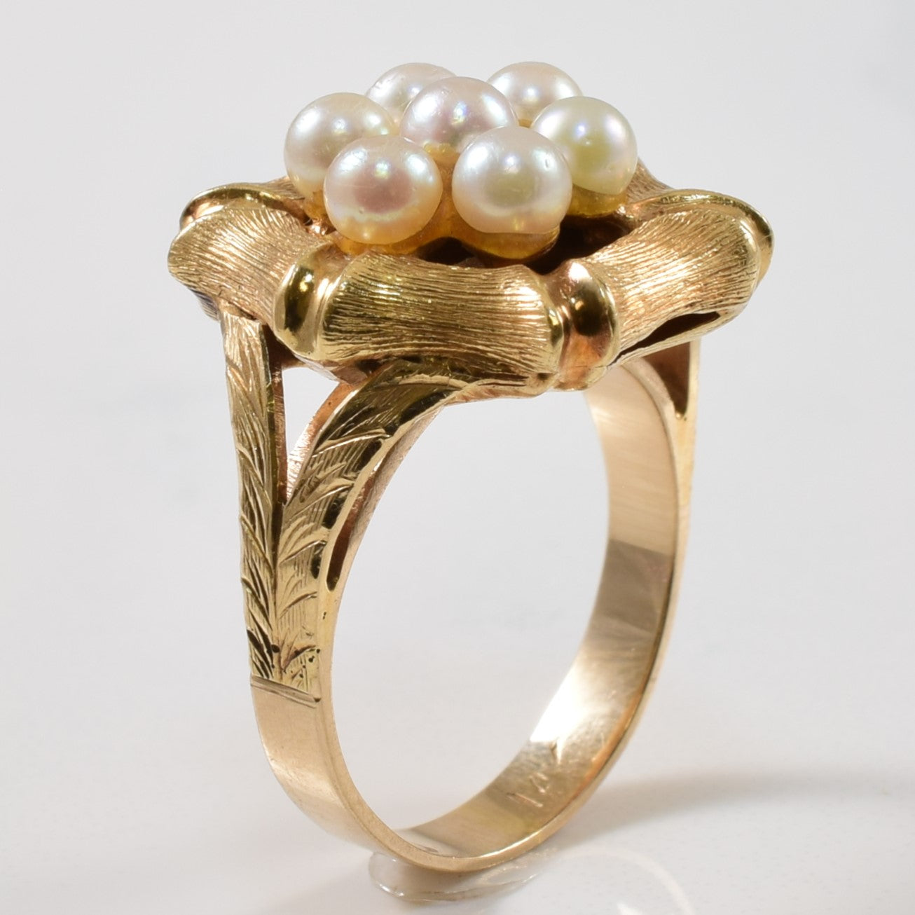Bamboo Textured Cluster Pearl Ring | 2.80ctw | SZ 7.25 |