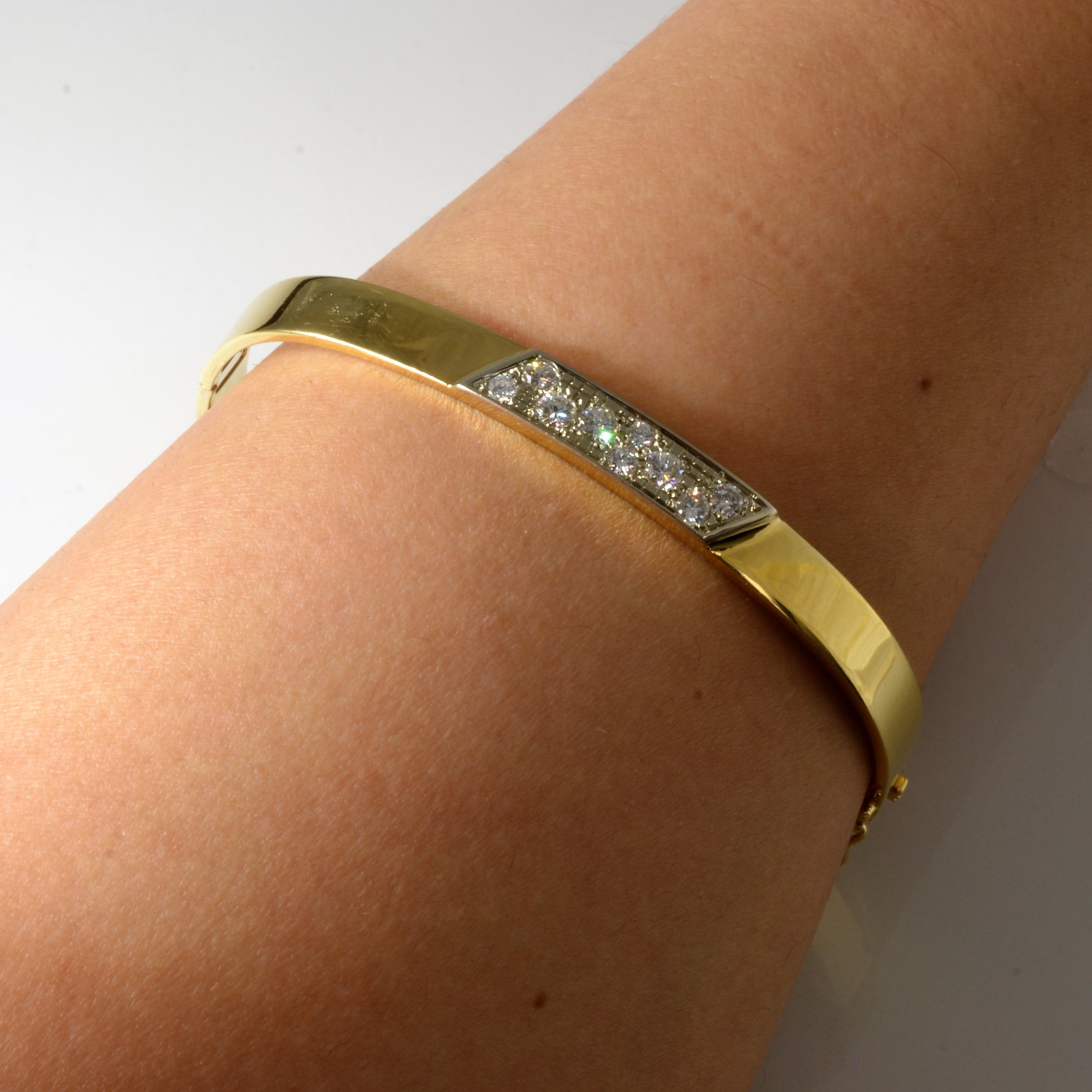 Cluster Diamond Solid Gold Bangle | 8"|