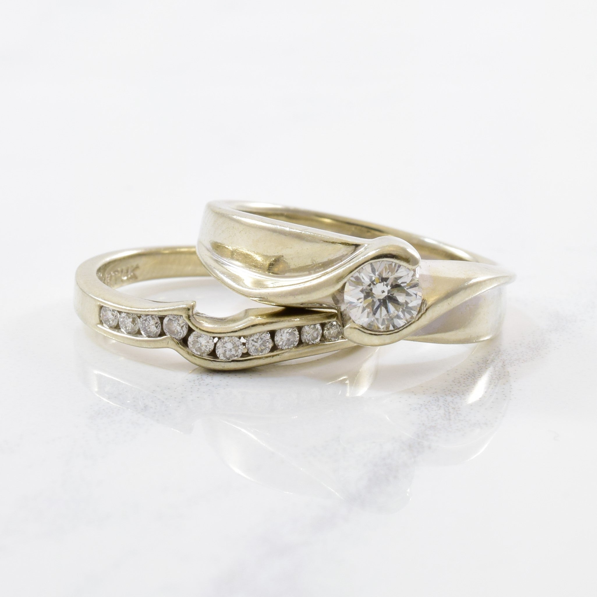 Solitaire Diamond Bypass Wedding Set | 0.47ctw | SZ 5.75 |