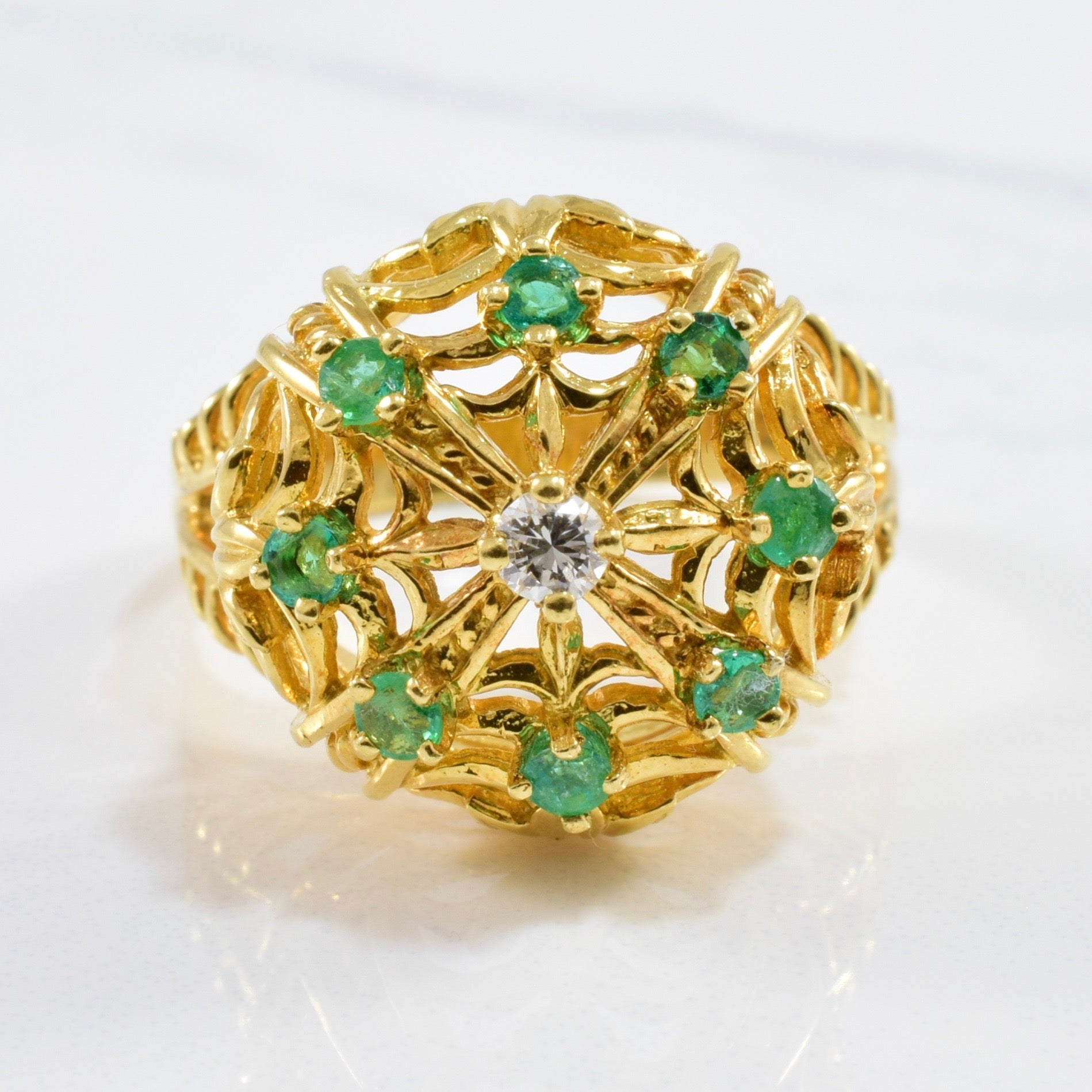 Emerald Crown Cocktail Ring | 0.08ctw, 0.40ctw | SZ 8.75 |