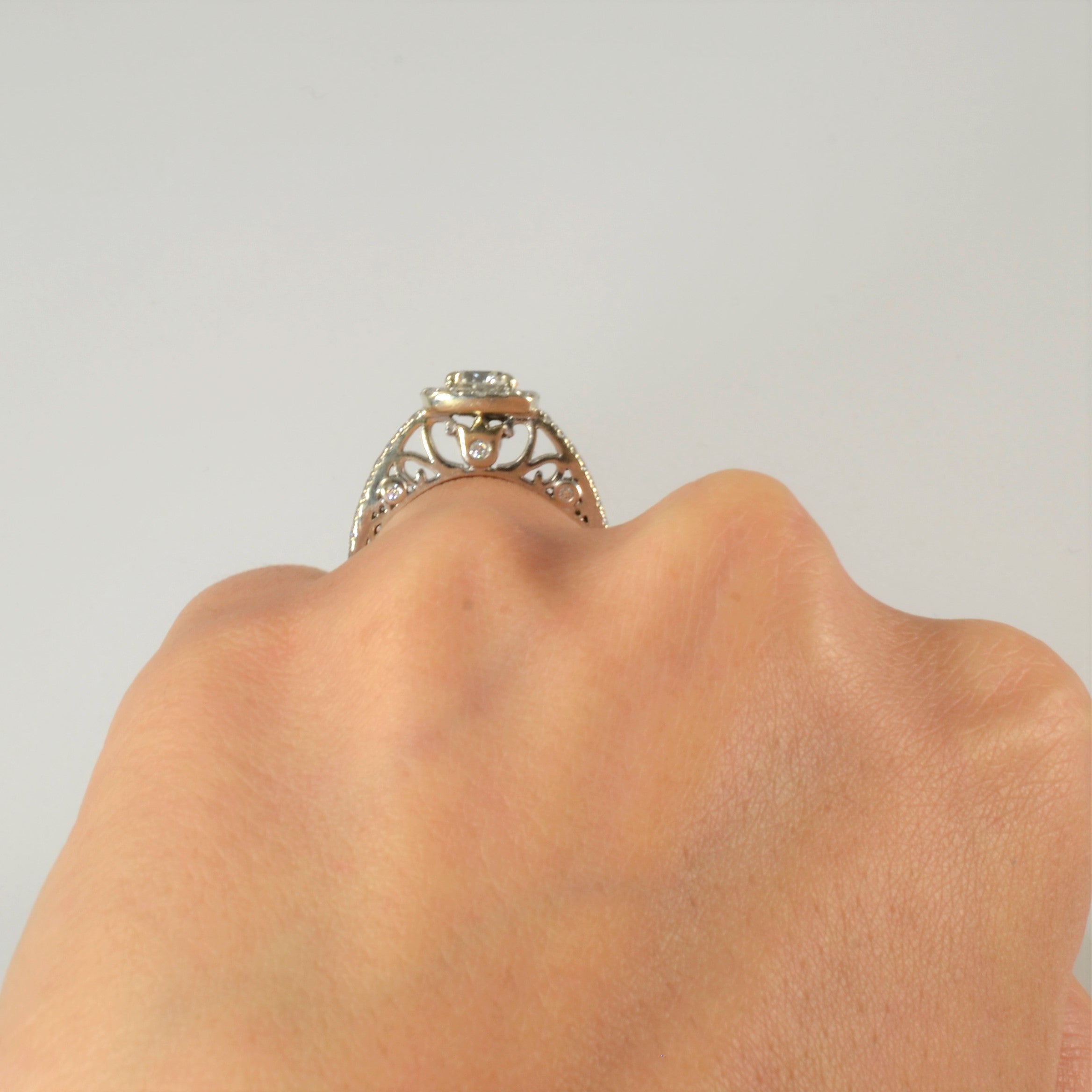 Pave Diamond Split Shank Halo Engagement Ring | 1.37ctw | SZ 5 |